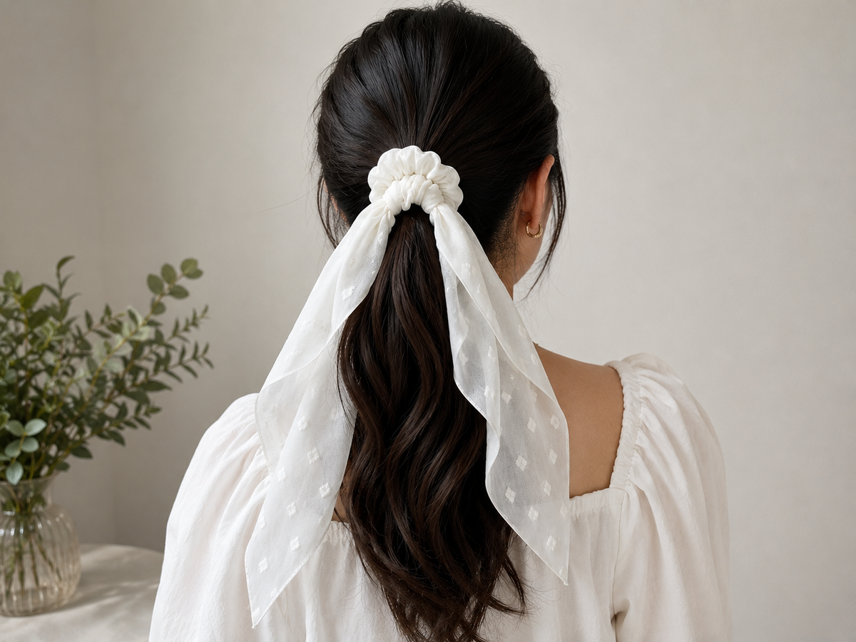 White Floral Scrunchie