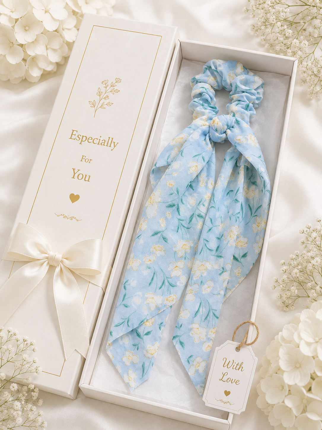 Blue Floral Scrunchie