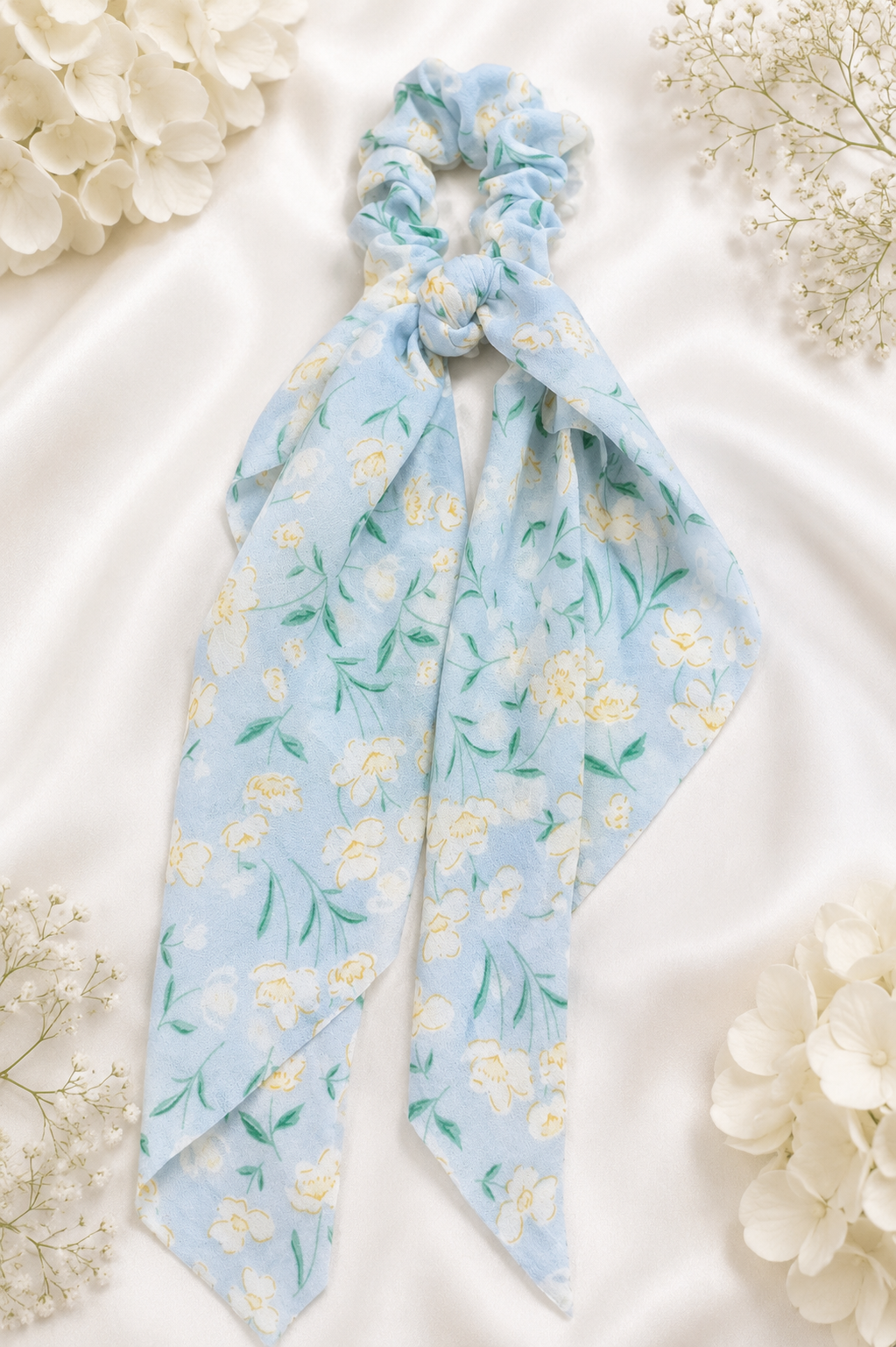 Blue Floral Scrunchie
