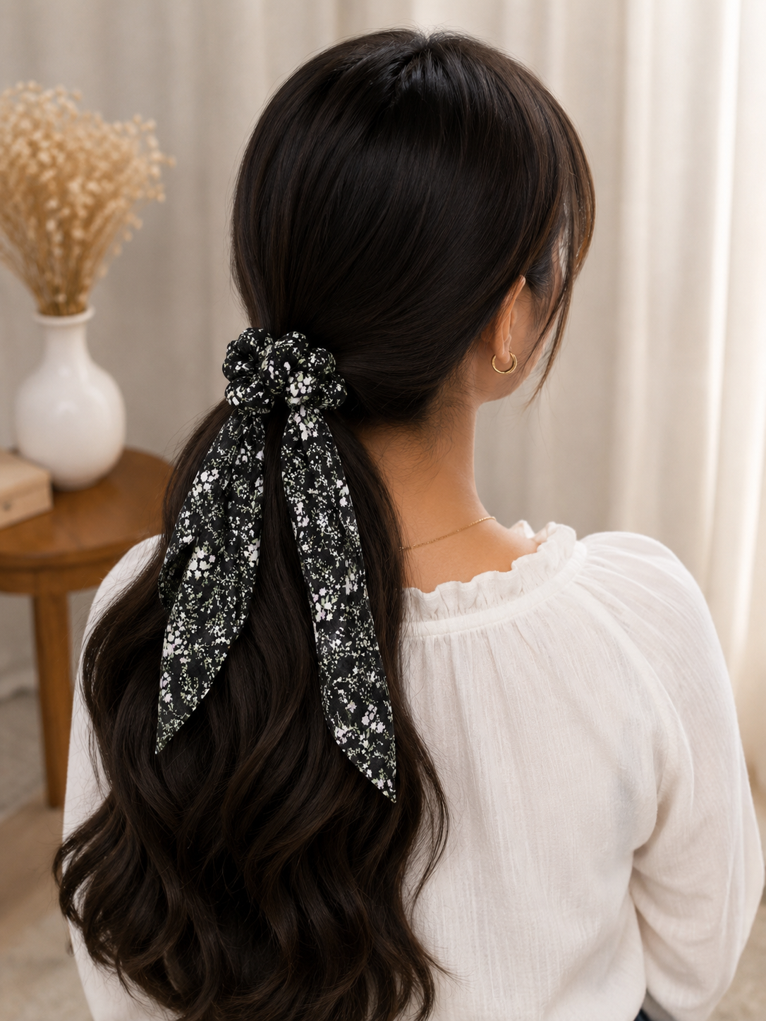 Black Floral Scrunchie