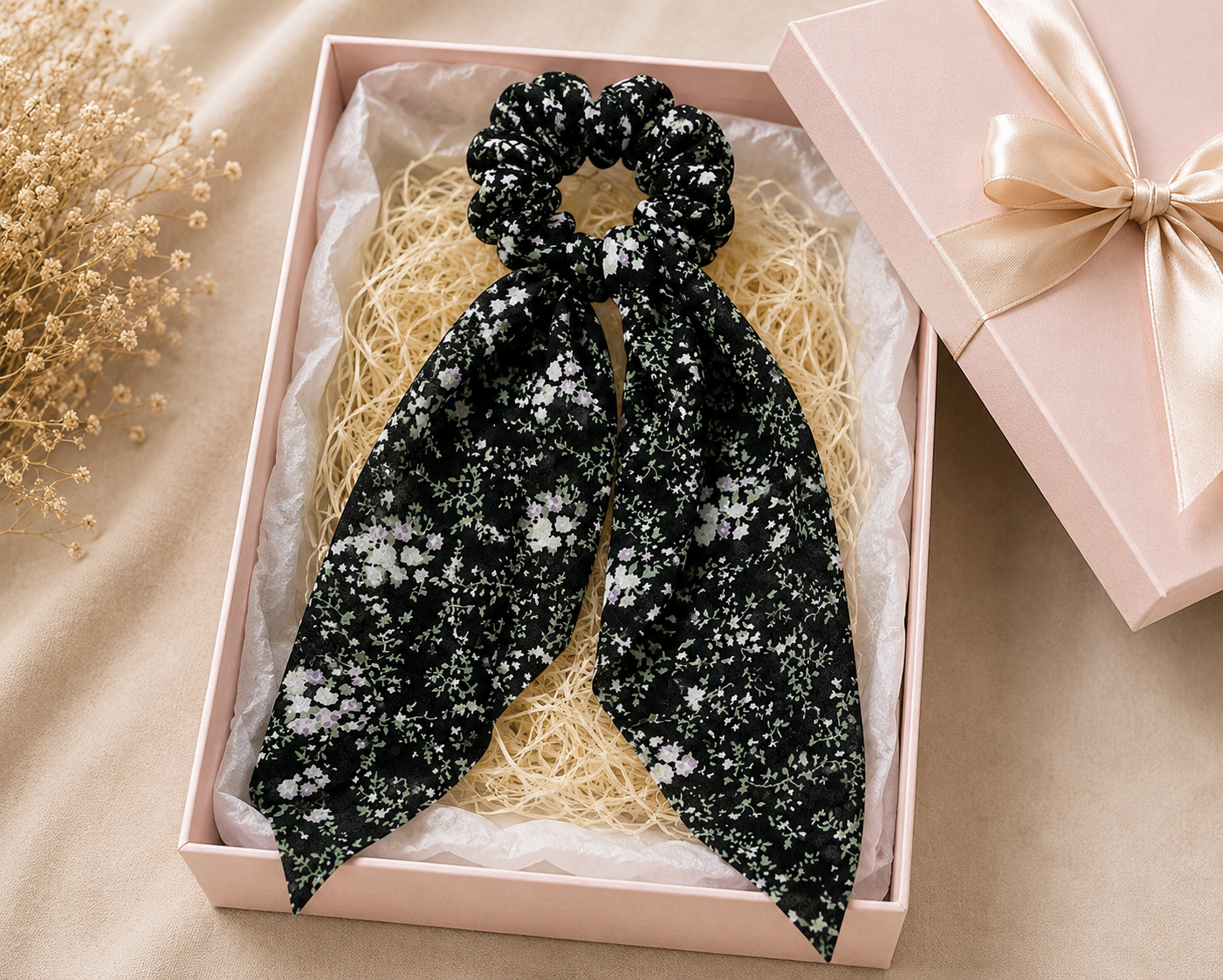 Black Floral Scrunchie