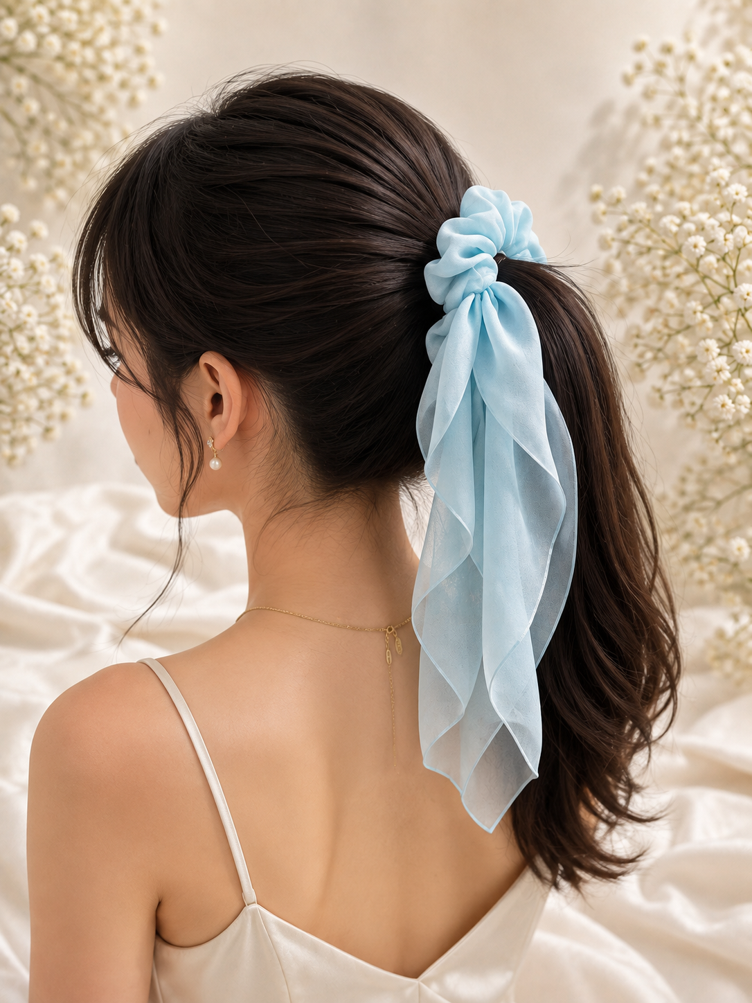 Light Blue Organza Scrunchie