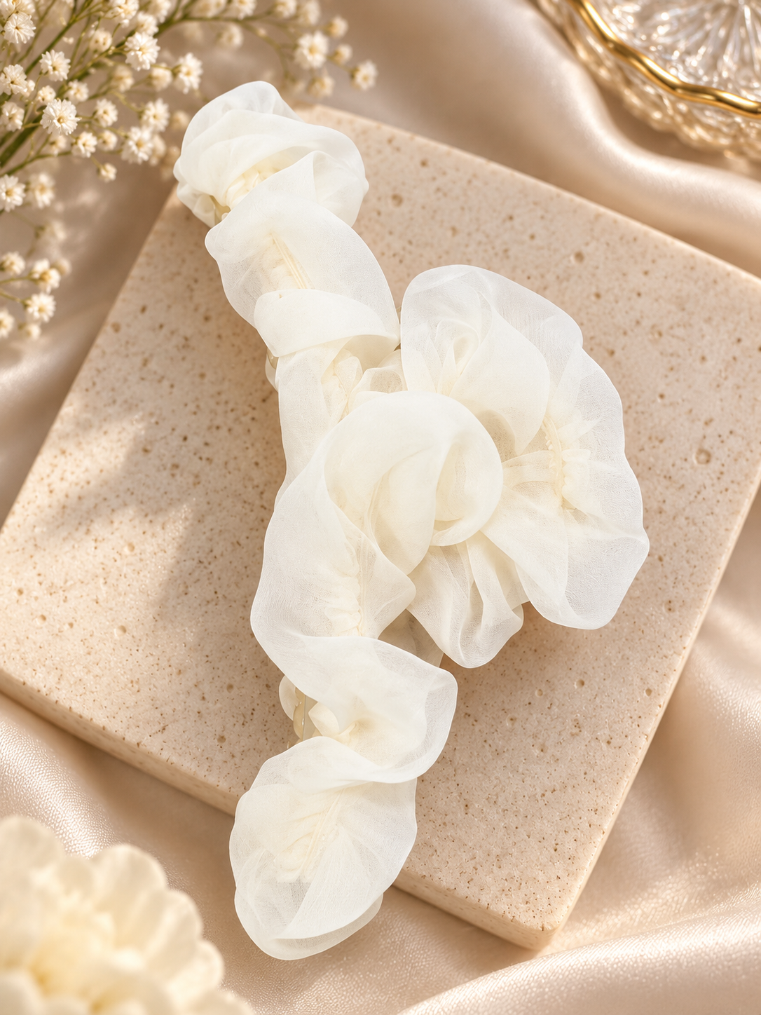 Ivory Ruffle Flower Hair Clutcher
