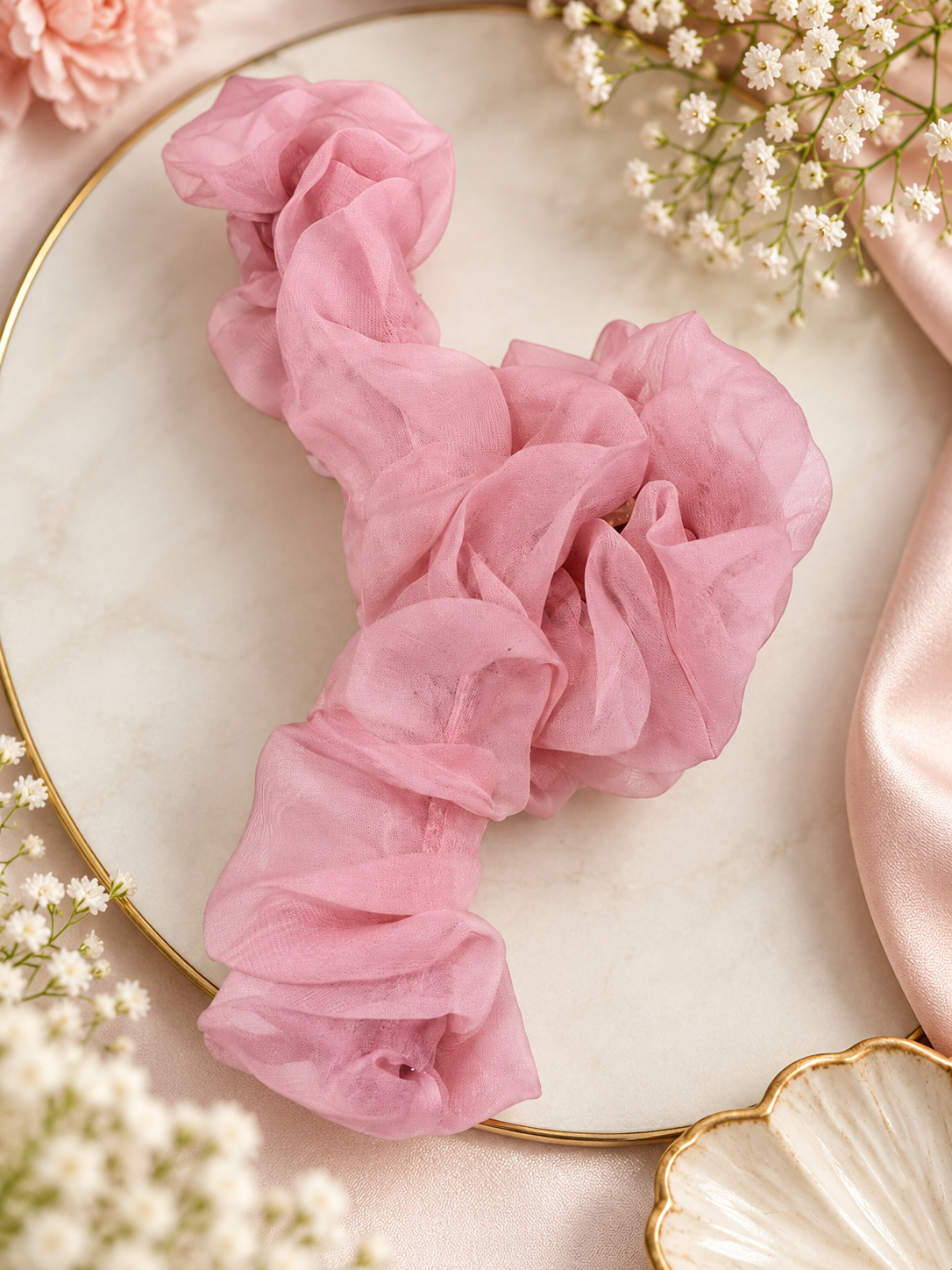 Pink Ruffle Fabric Hair Clutcher