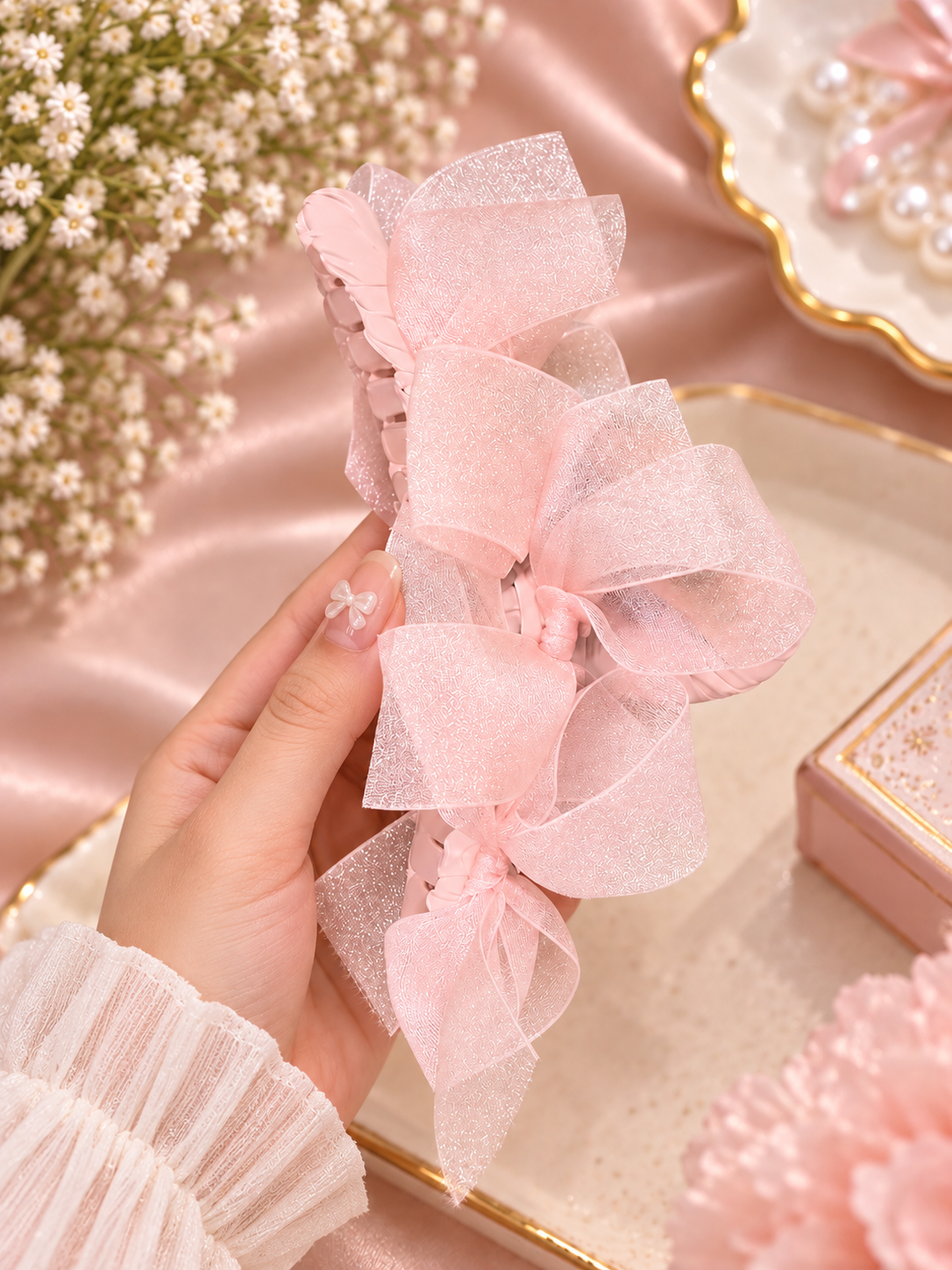 Pink Glitter Bow Hair Clutcher