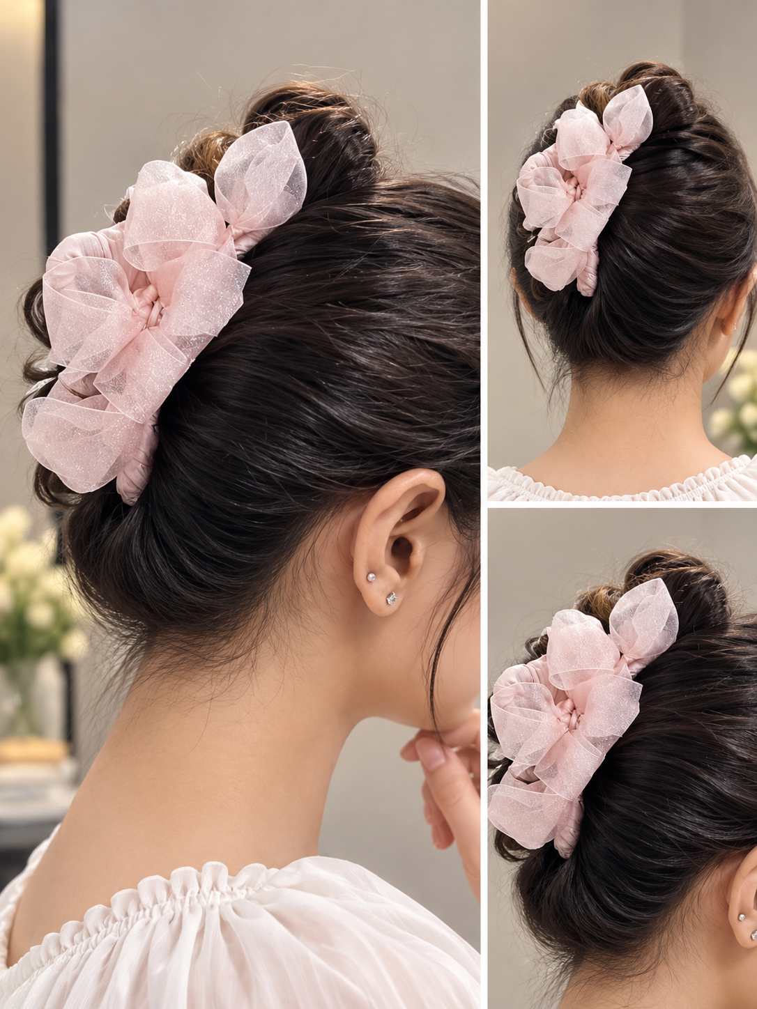 Pink Glitter Bow Hair Clutcher