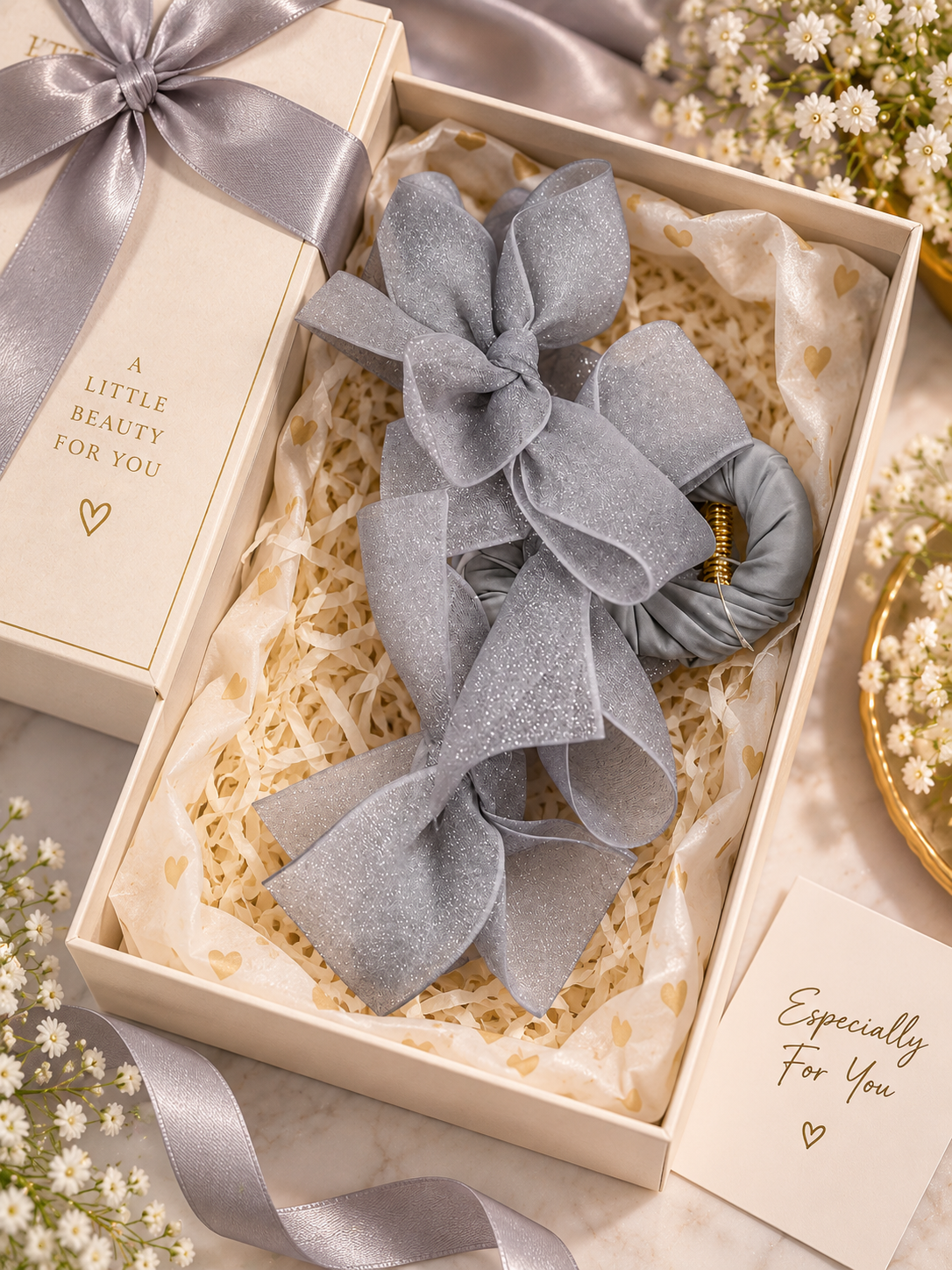 Grey Glitter Bow Hair Clutcher