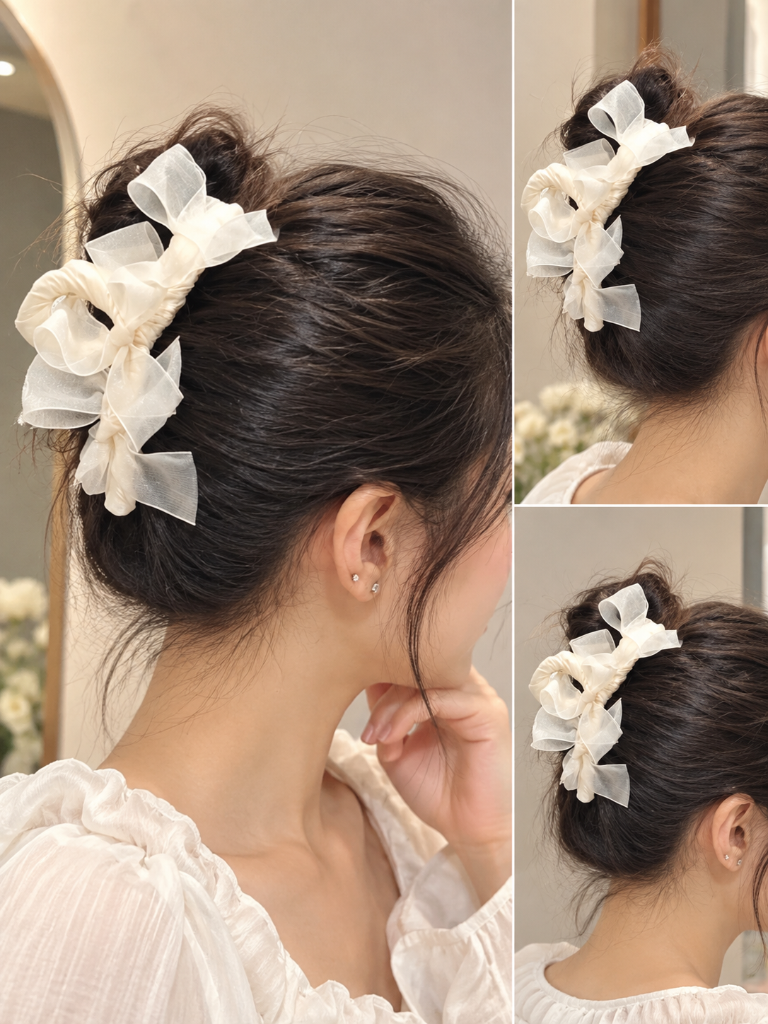 Ivory Glitter Bow Hair Clutcher