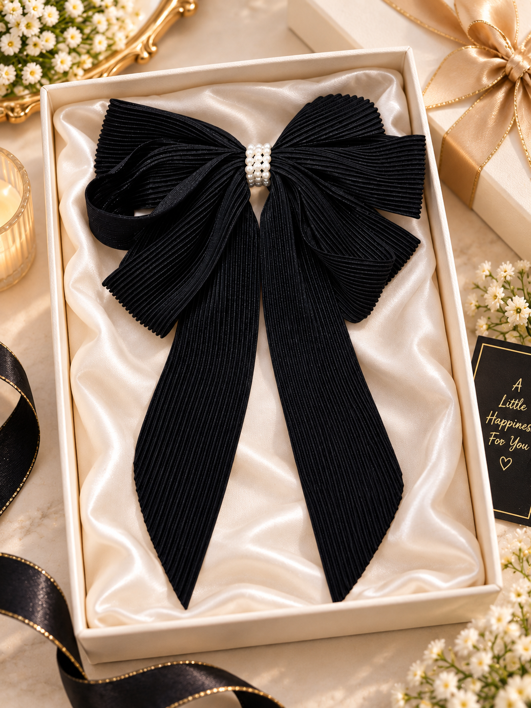 Black Pleated Hair Bow