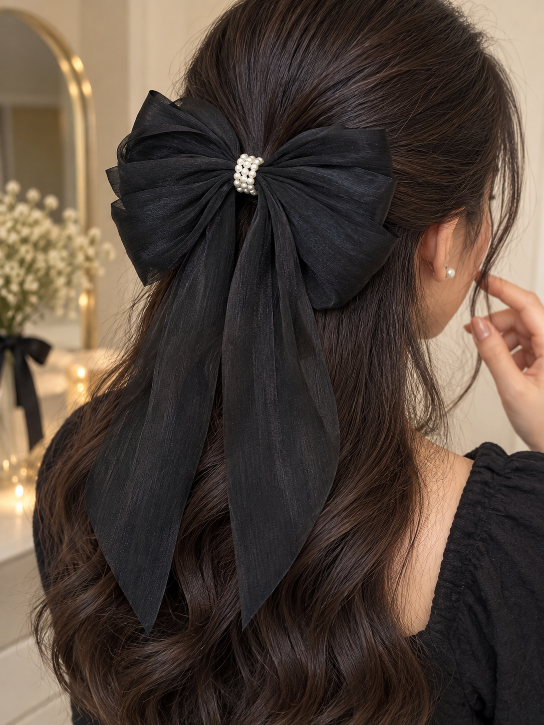 Black Pearl Hair Bow