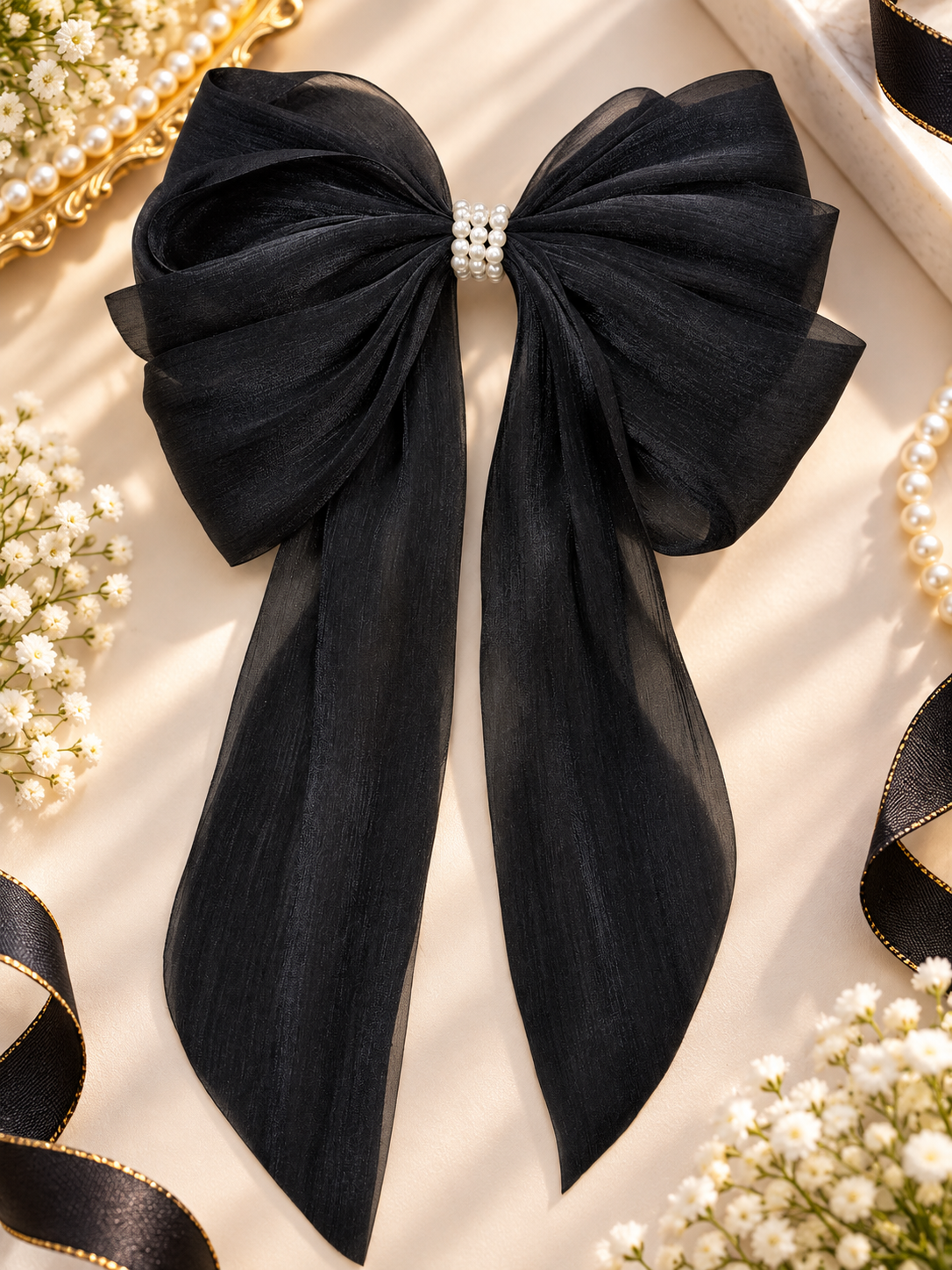 Black Pearl Hair Bow