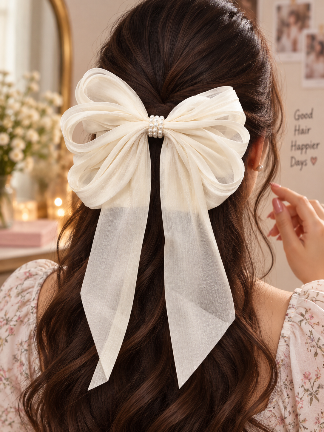 Pearl Organza Hair Bow