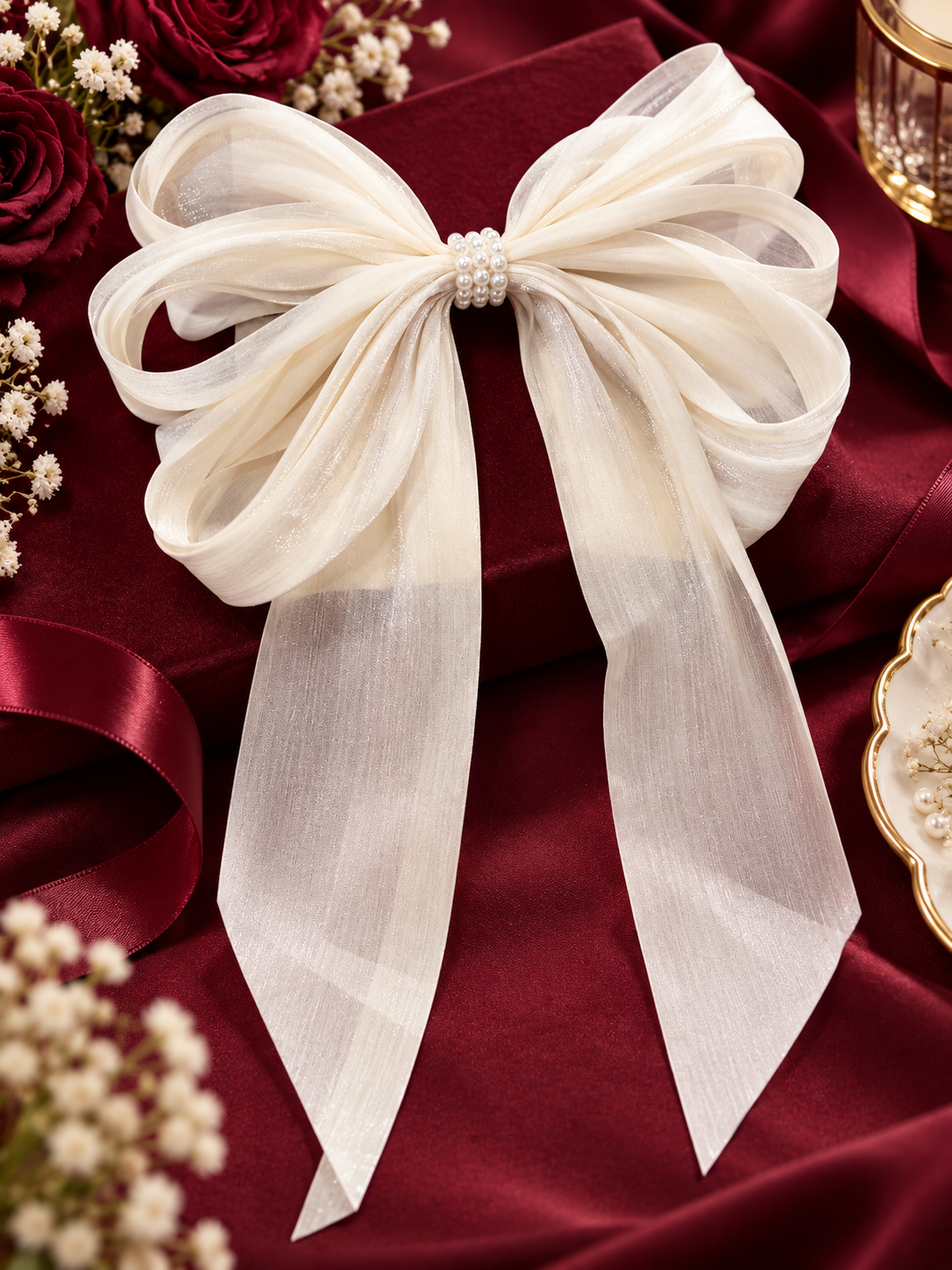 Pearl Organza Hair Bow