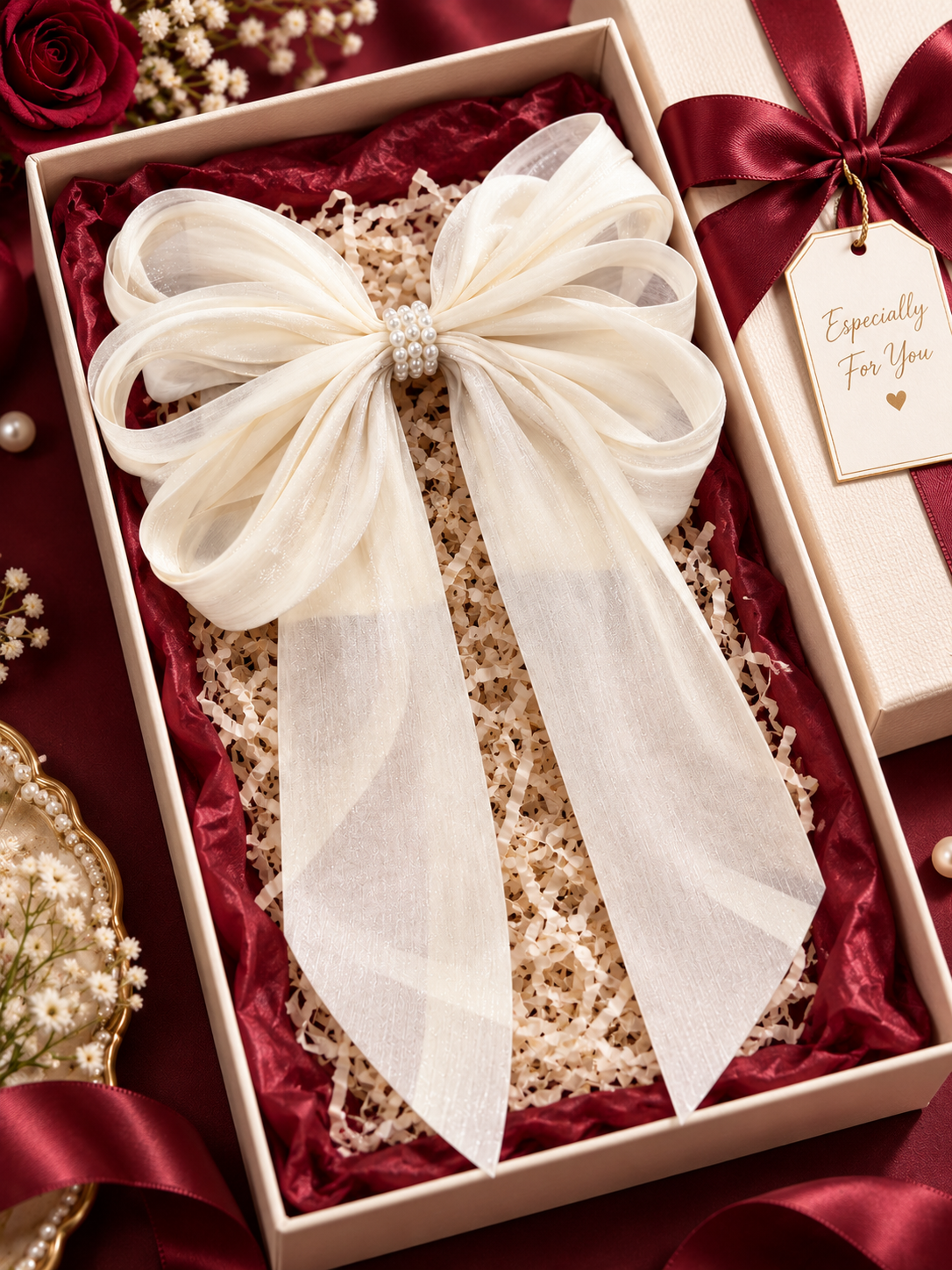 Pearl Organza Hair Bow