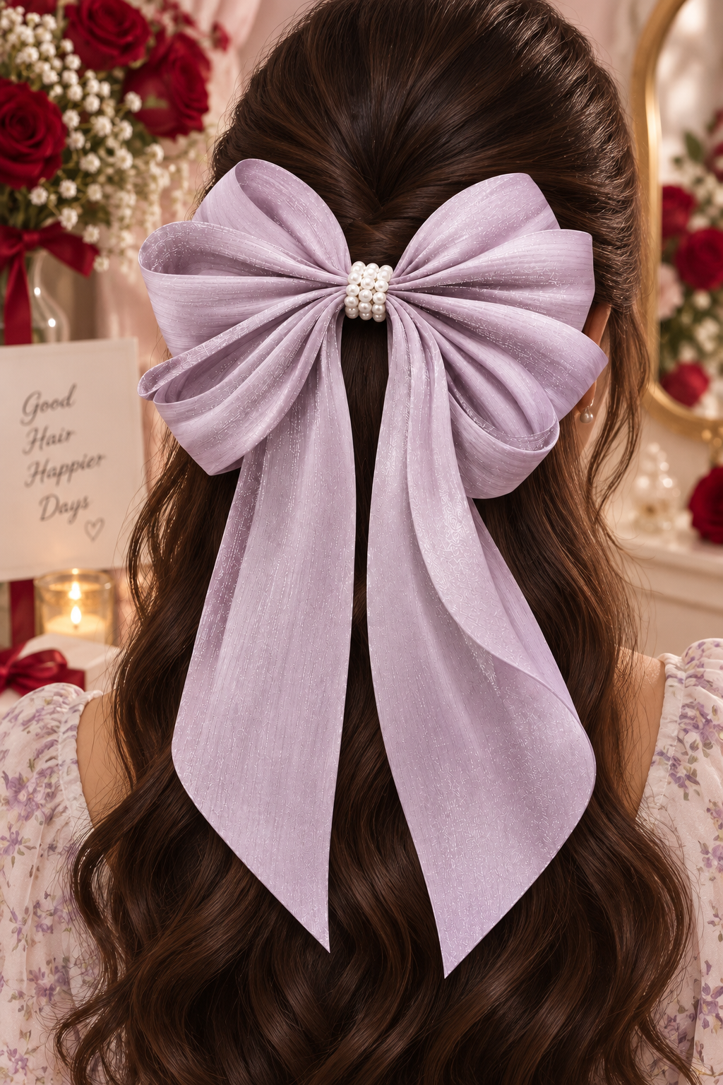 Lavender Pearl Hair Bow