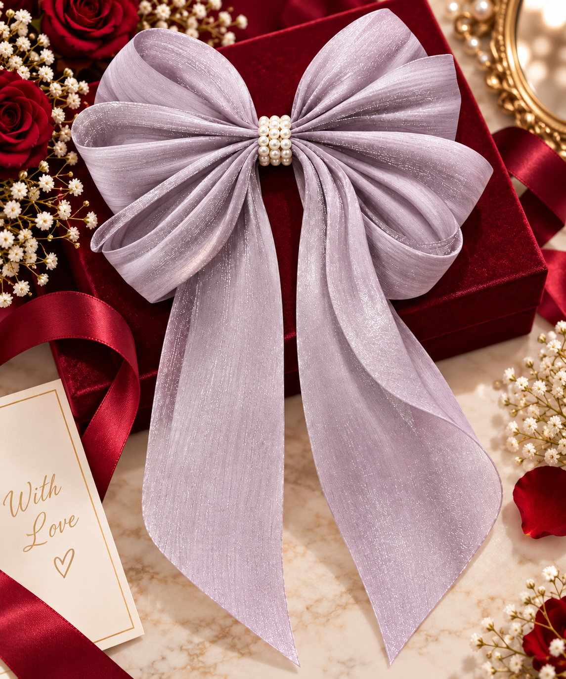 Lavender Pearl Hair Bow