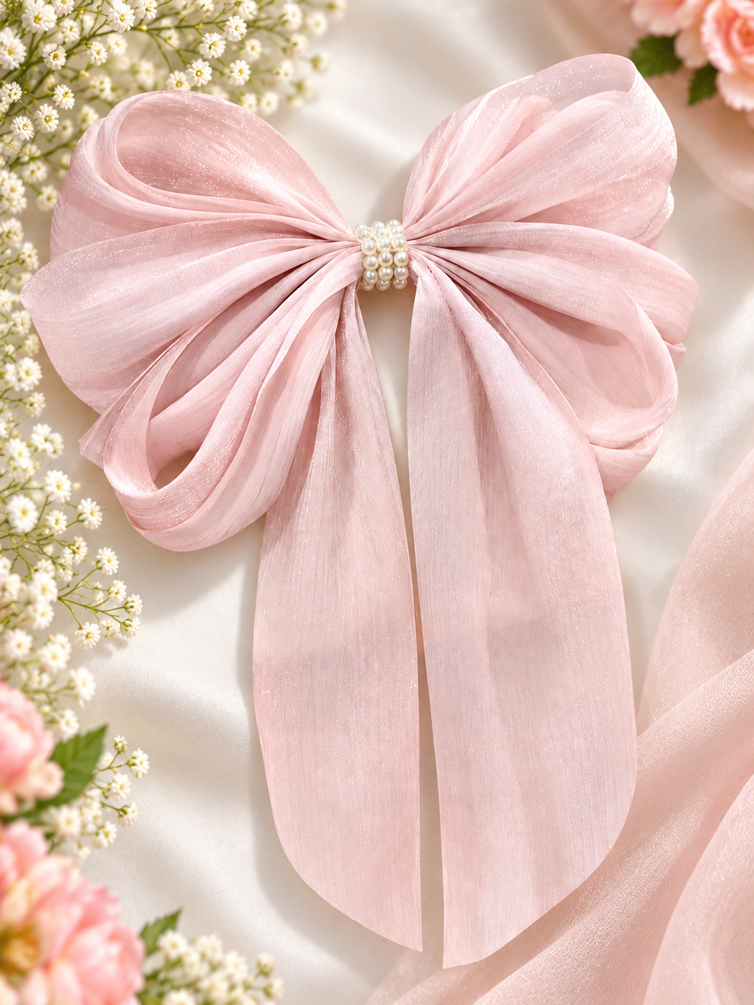 Pink Pearl Hair Bow