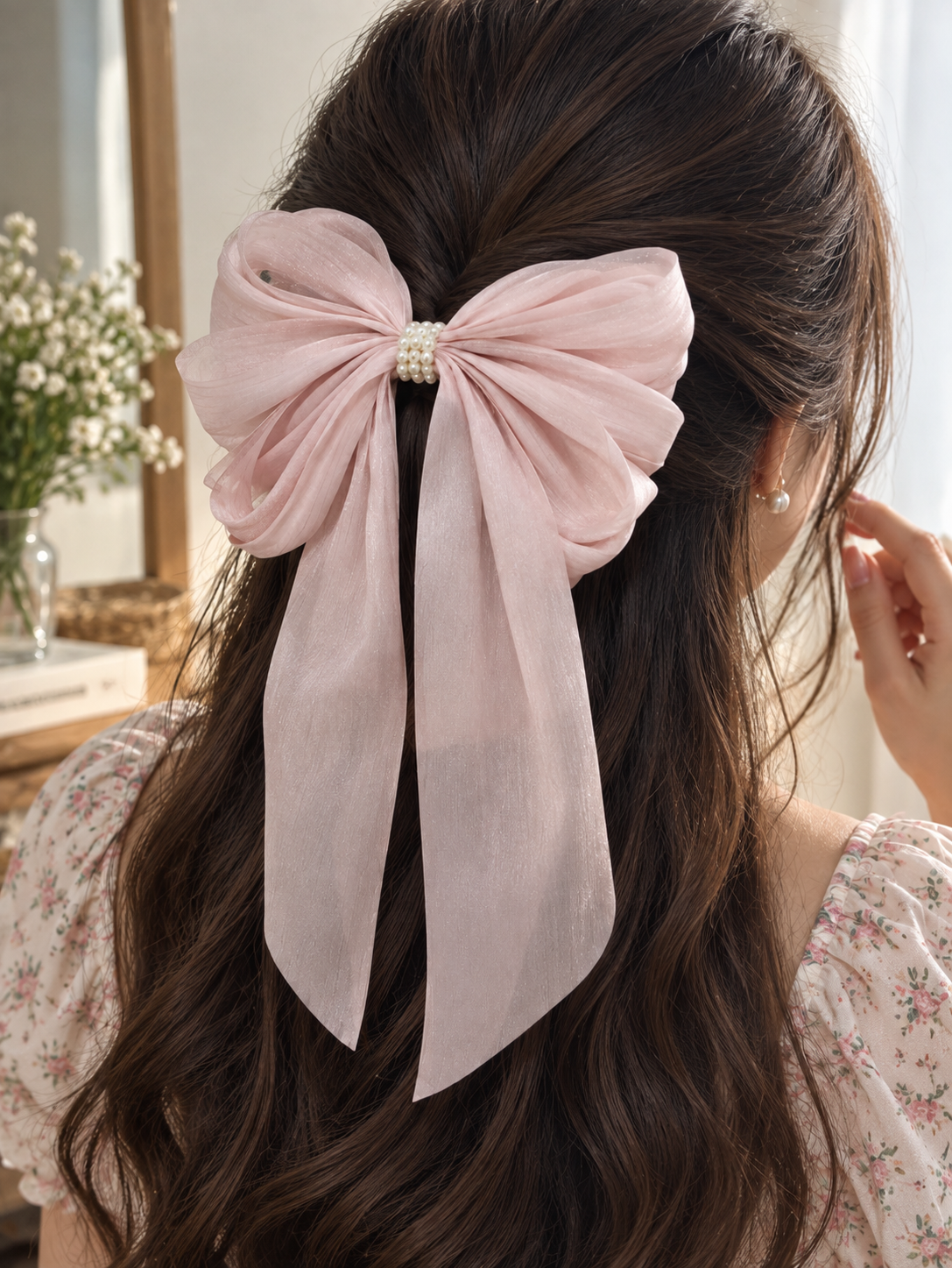 Pink Pearl Hair Bow