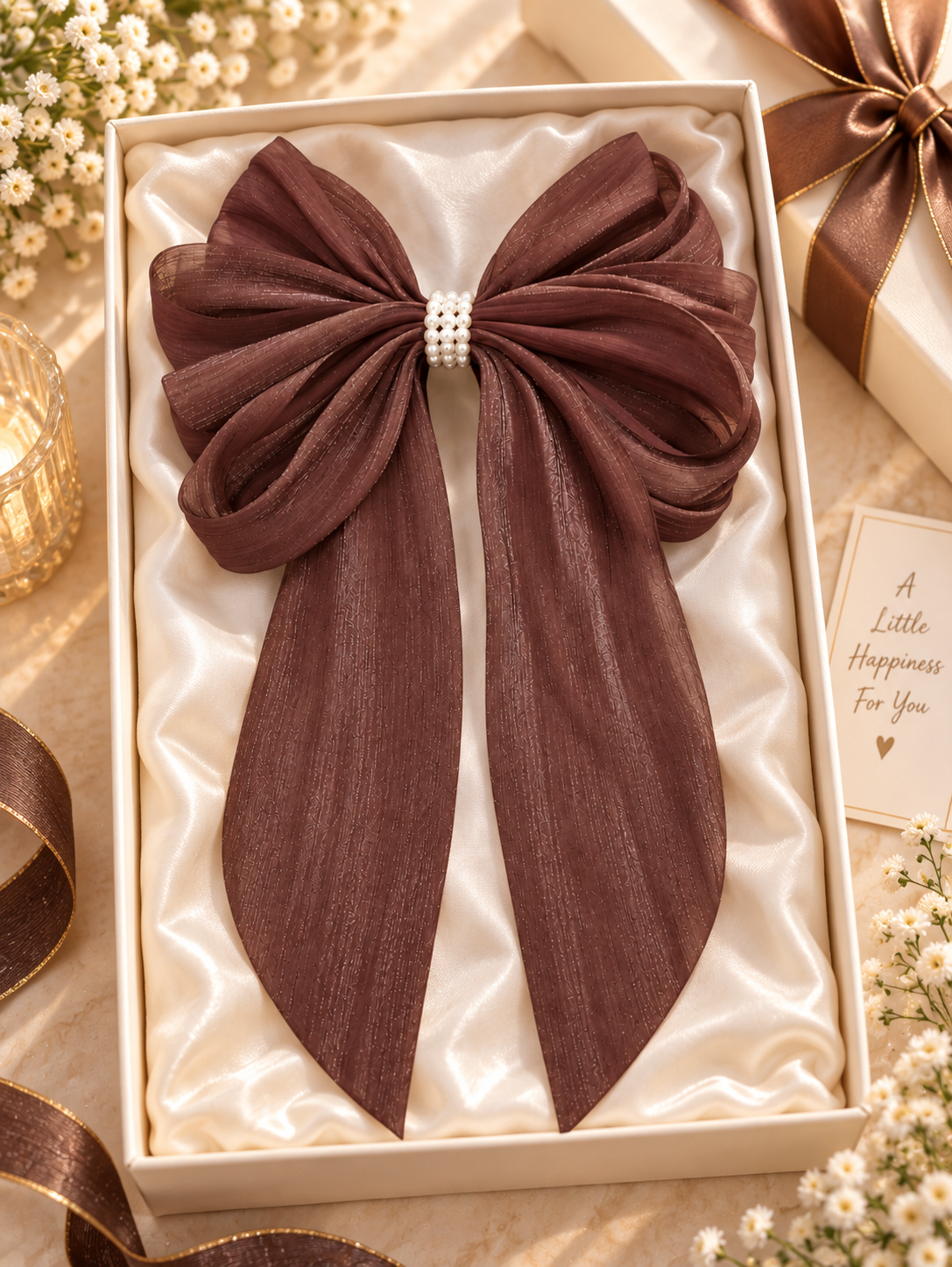 Brown Pearl Hair Bow
