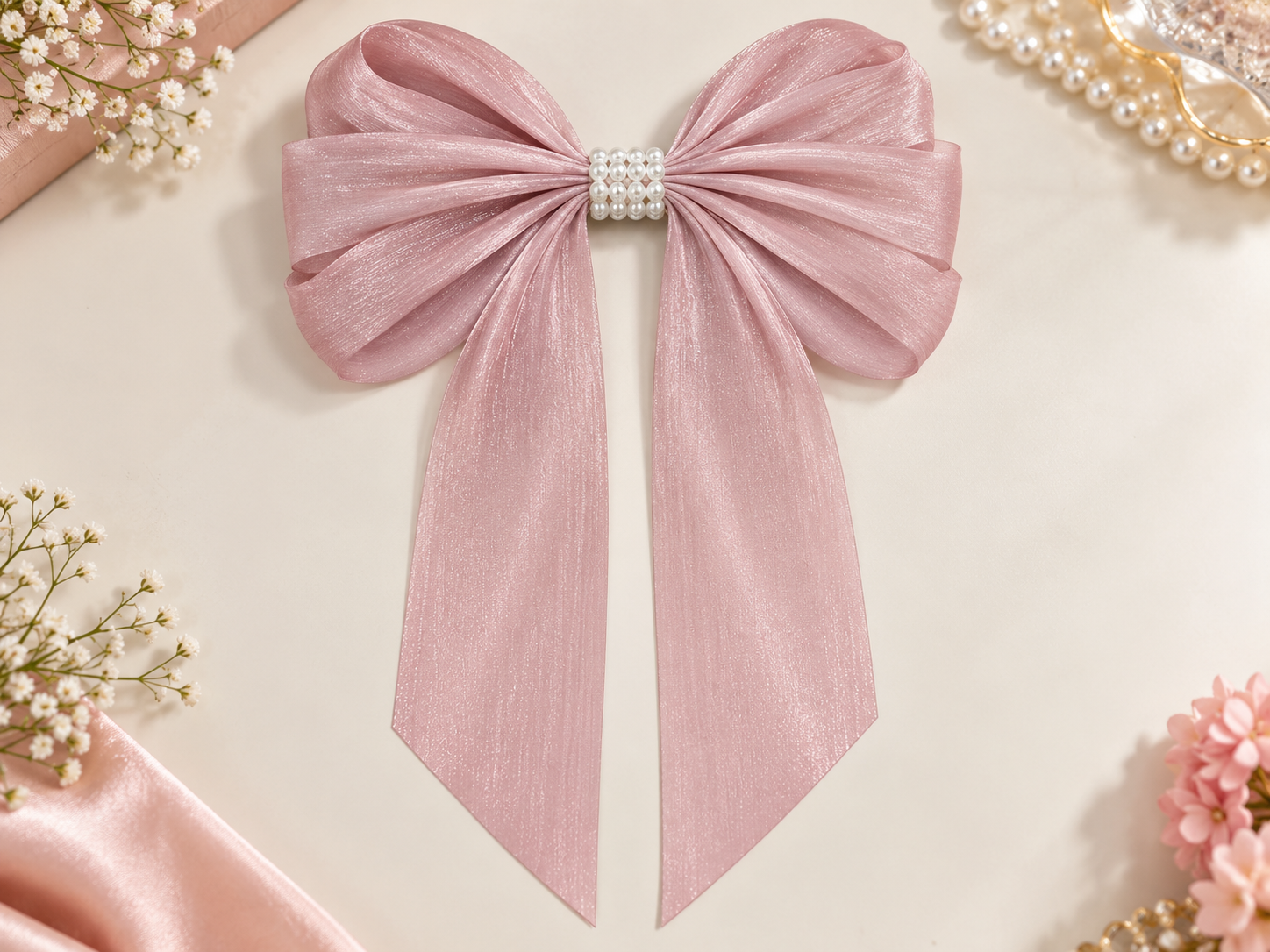 Pink Pearl Hair Bow