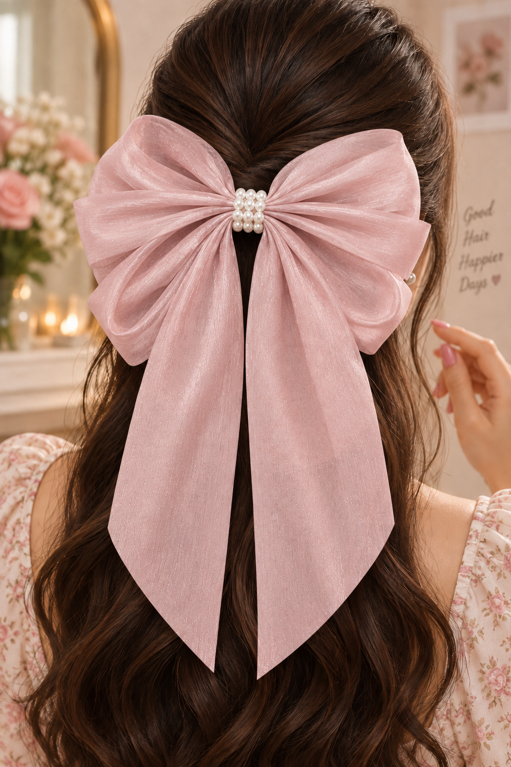 Pink Pearl Hair Bow