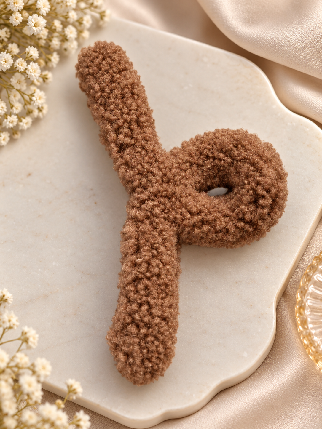 Brown Teddy Fur Hair Clutcher