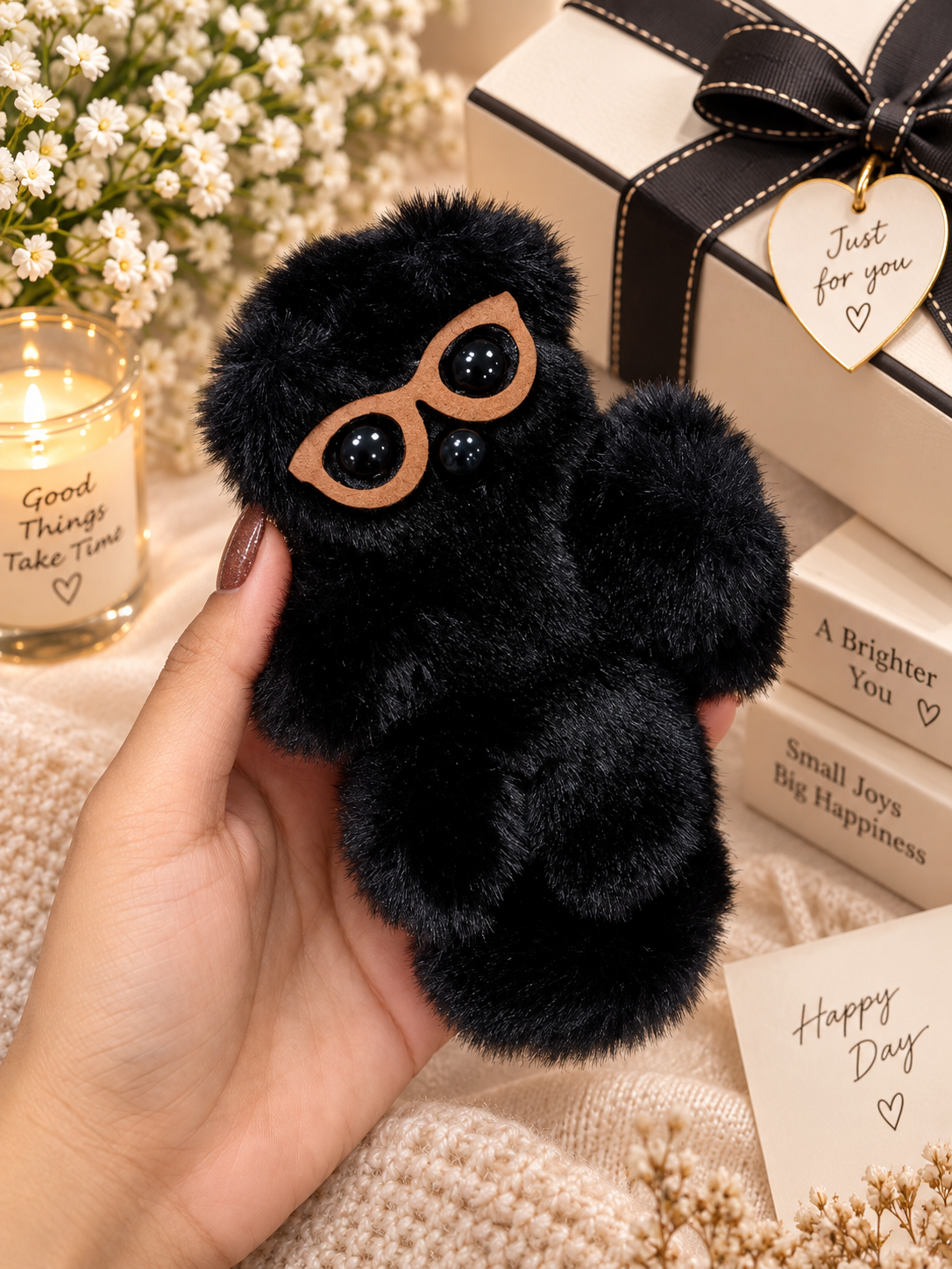 Black Furry Owl Hair Clutcher