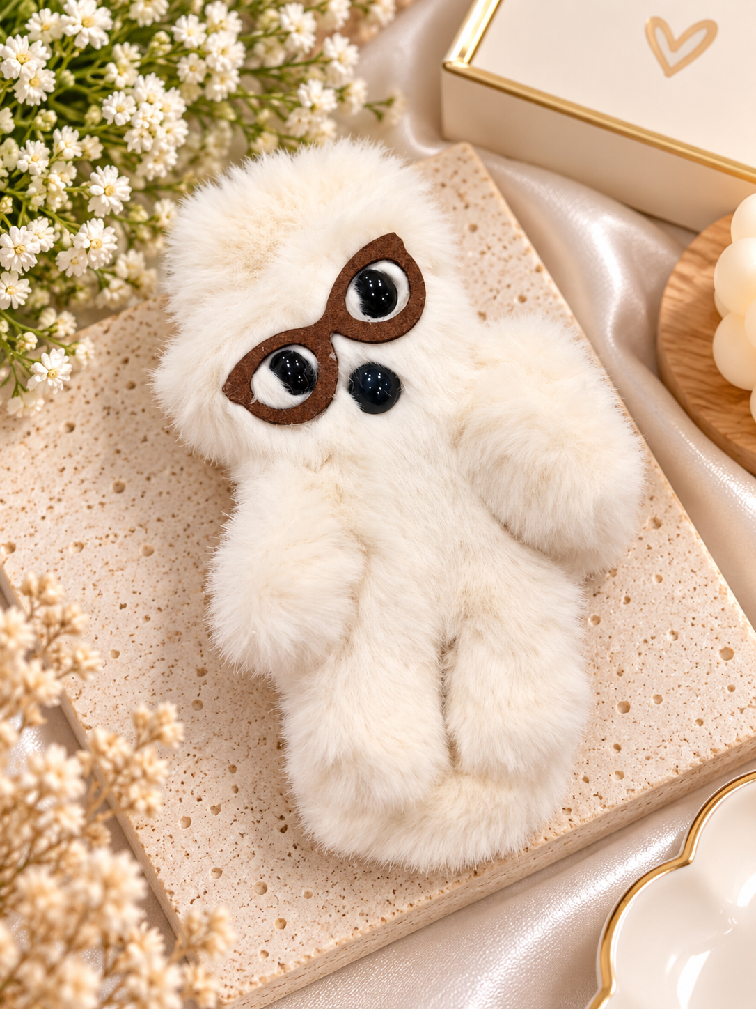 Ivory Furry Owl Hair Clutcher