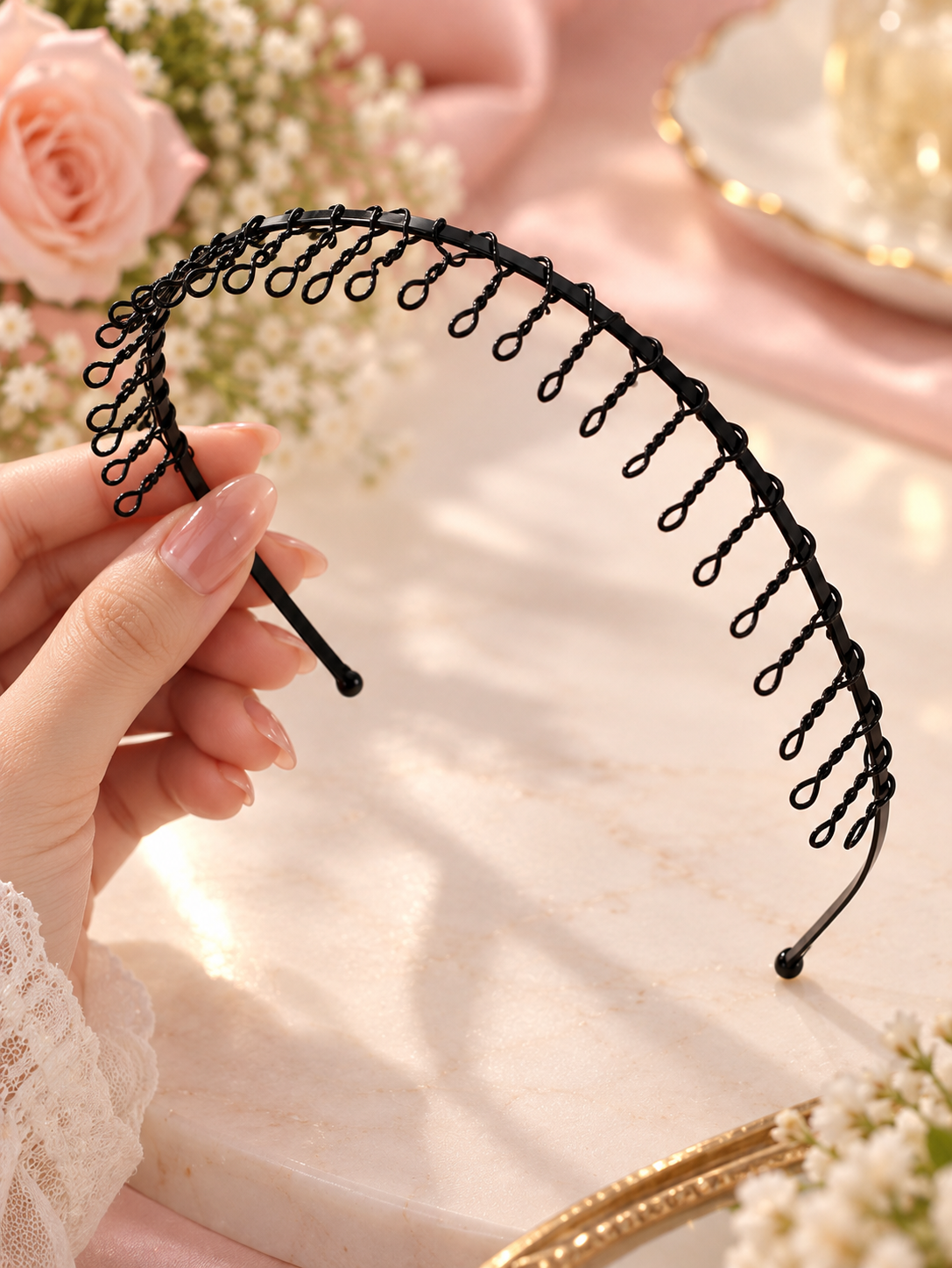 Black Metal Hair Band with Loop Design