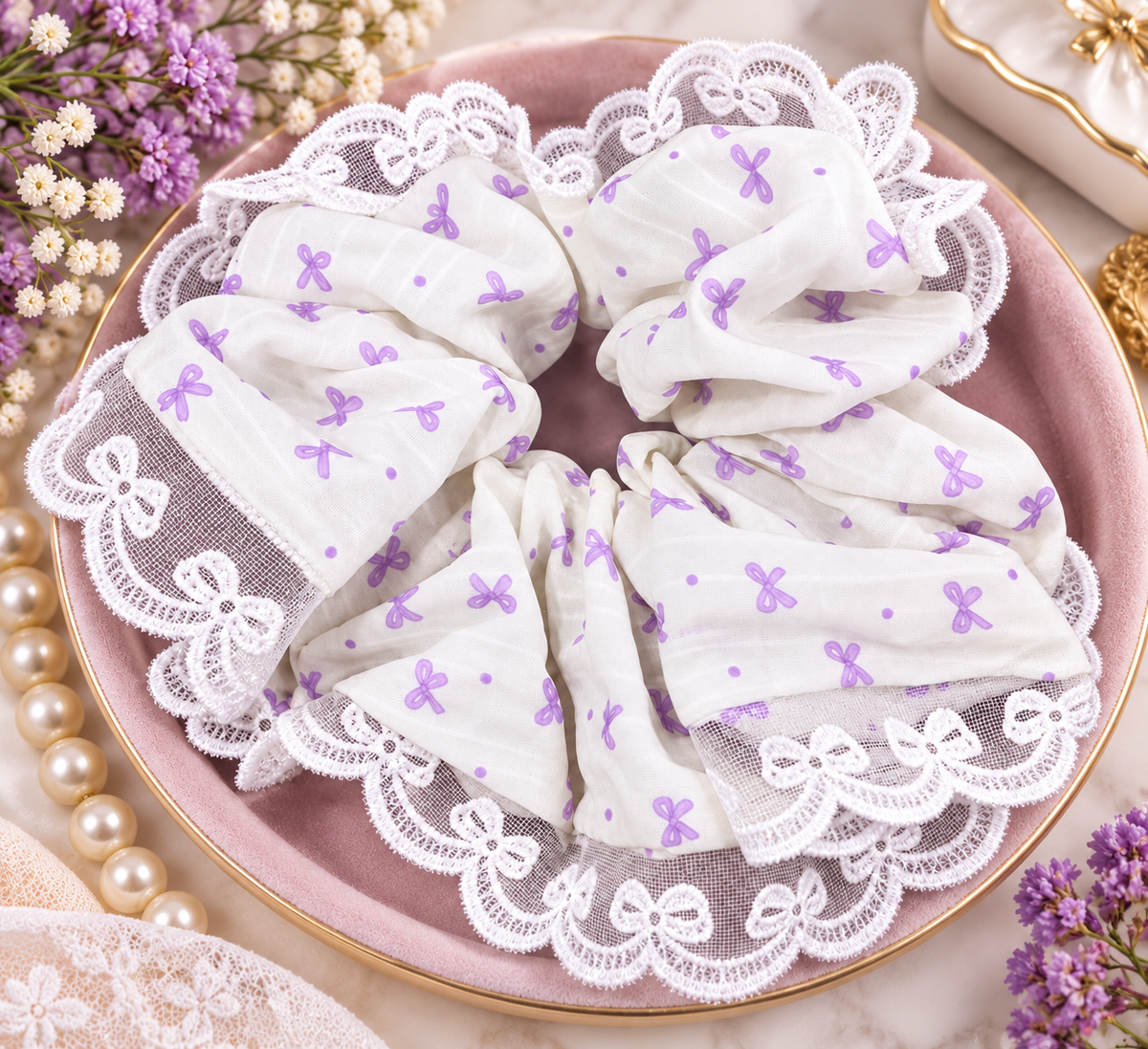 Big White Purple Butterfly Lace Scrunchie