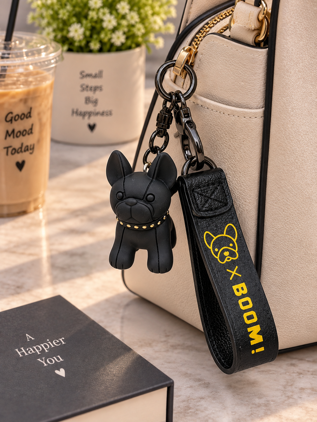 Black Dog Keychain with Wrist Strap
