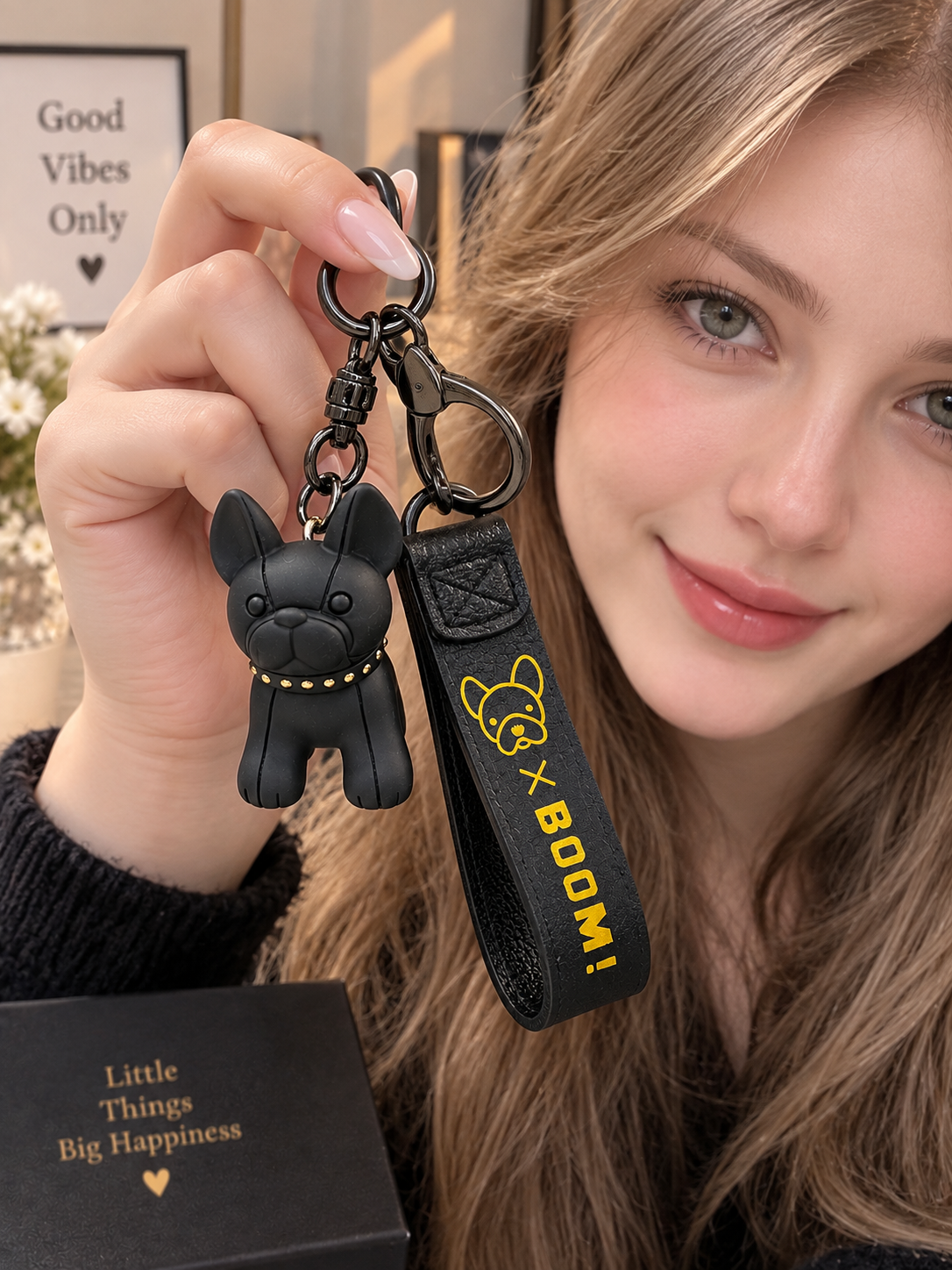 Black Dog Keychain with Wrist Strap