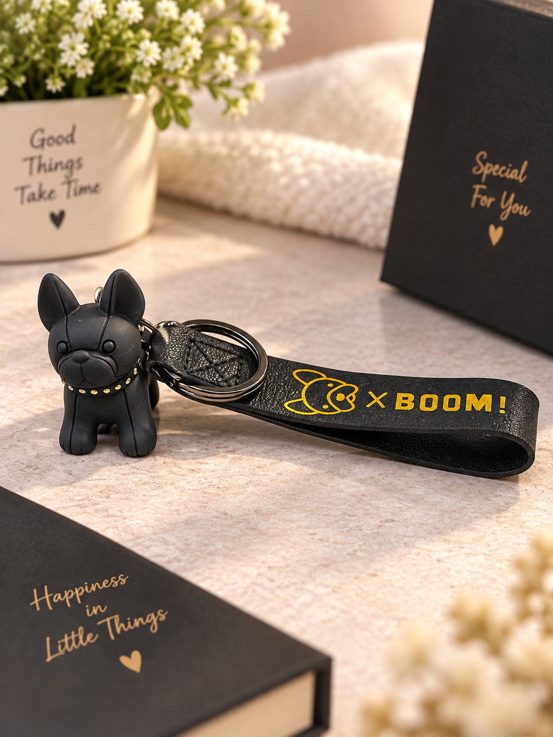 Black Dog Keychain with Wrist Strap