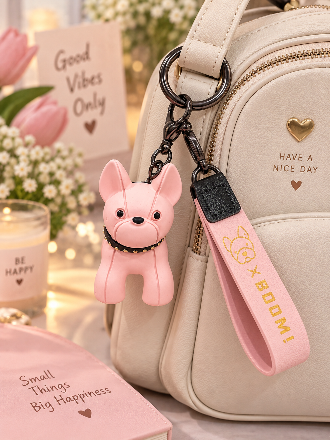 Pink Dog Keychain with Wrist Strap