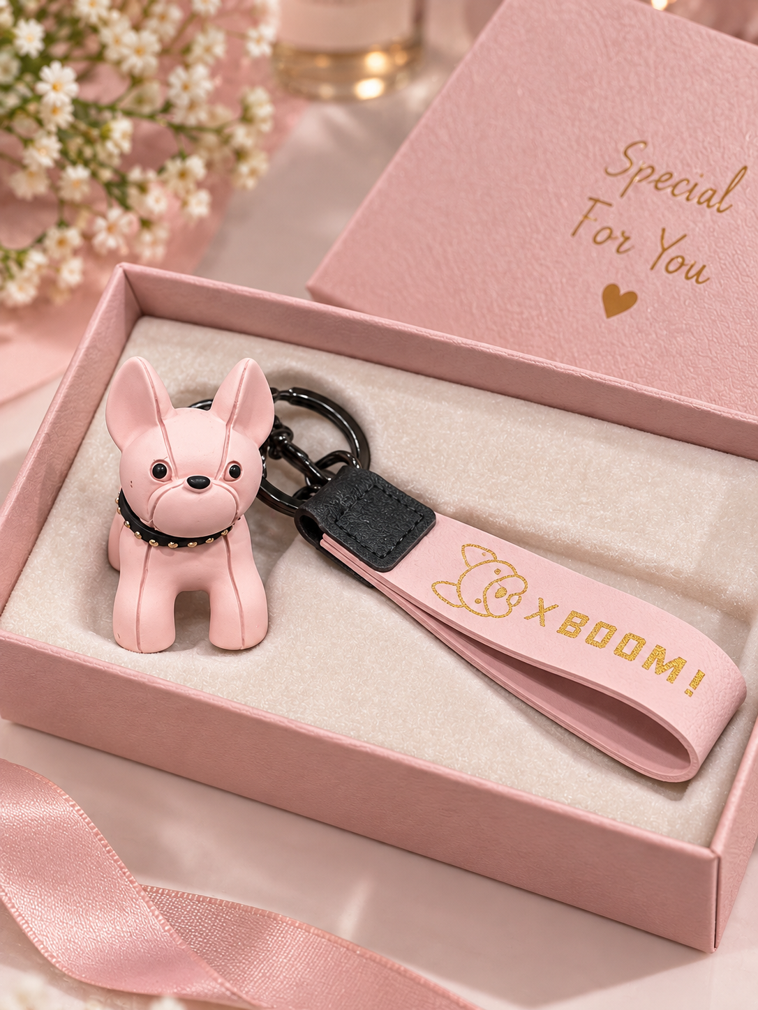 Pink Dog Keychain with Wrist Strap