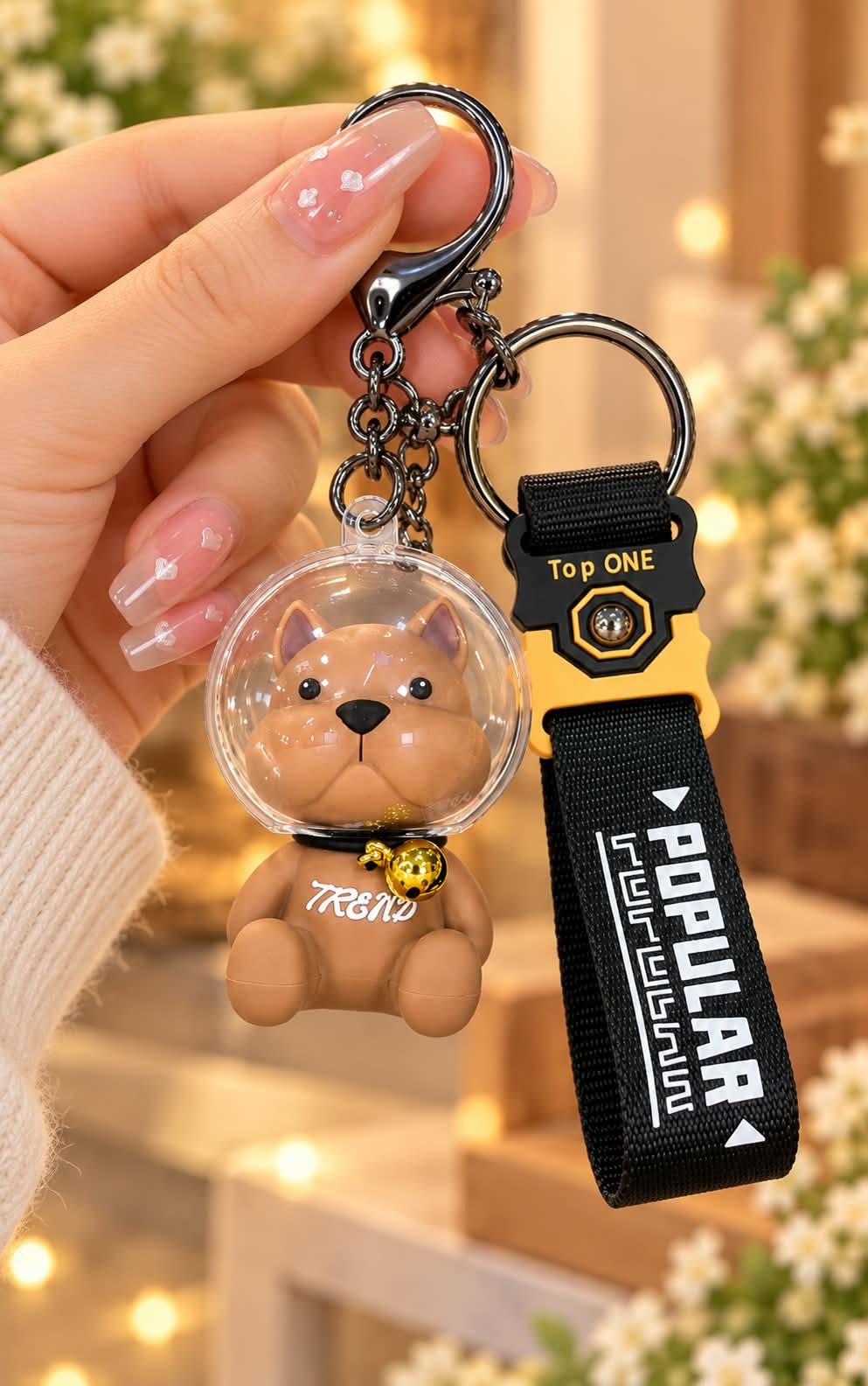 Cute Dog Keychain with Black Wrist Strap