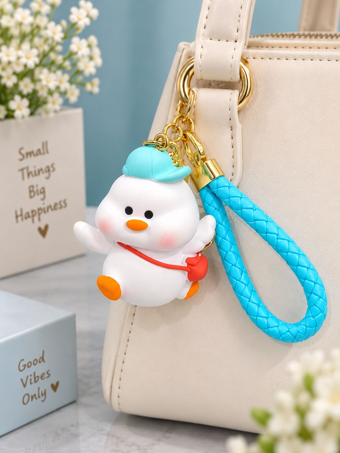 Cute Snowman Keychain with Braided Strap