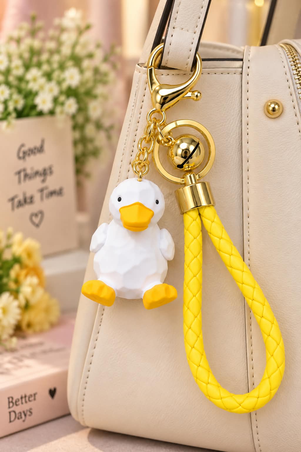 Cute Duck Keychain with Braided Yellow Strap