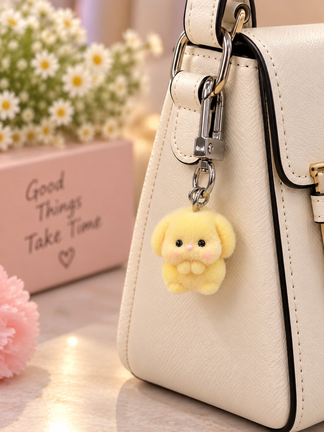 Cute Yellow Plush Bear Keychain
