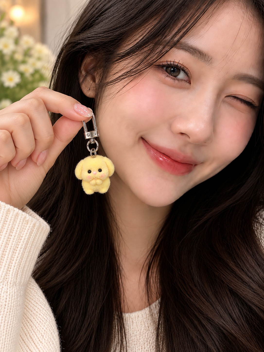 Cute Yellow Plush Bear Keychain