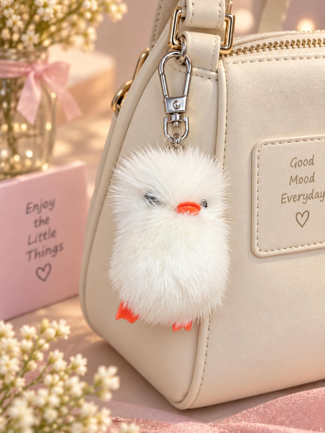 Cute White Bird Plush Keychain