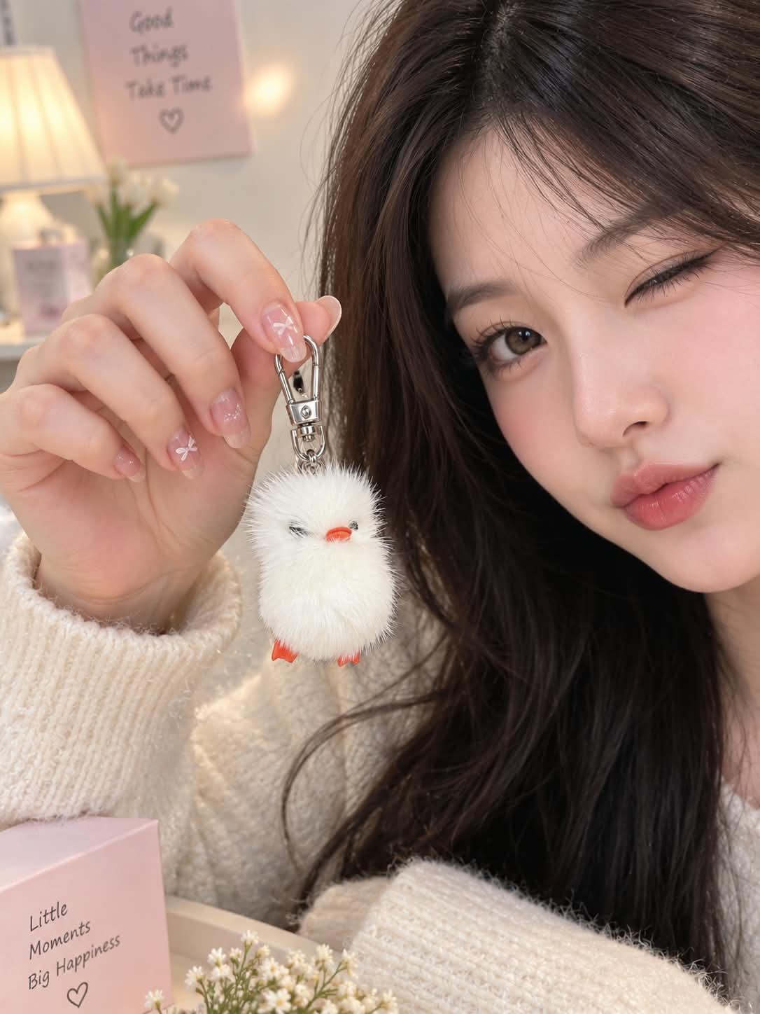 Cute White Bird Plush Keychain