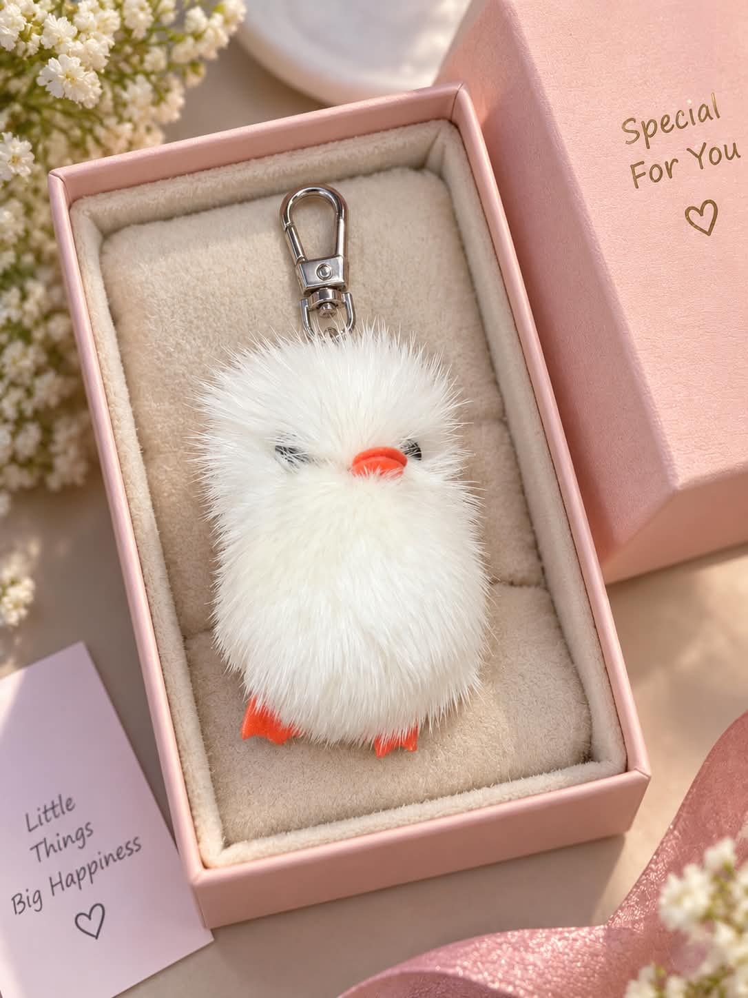 Cute White Bird Plush Keychain