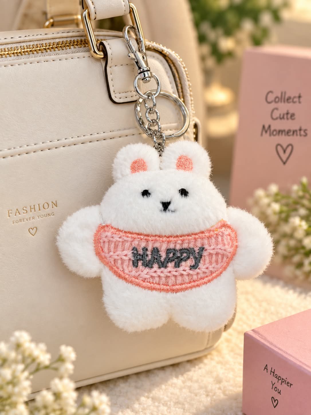 Cute White Bear Plush Keychain