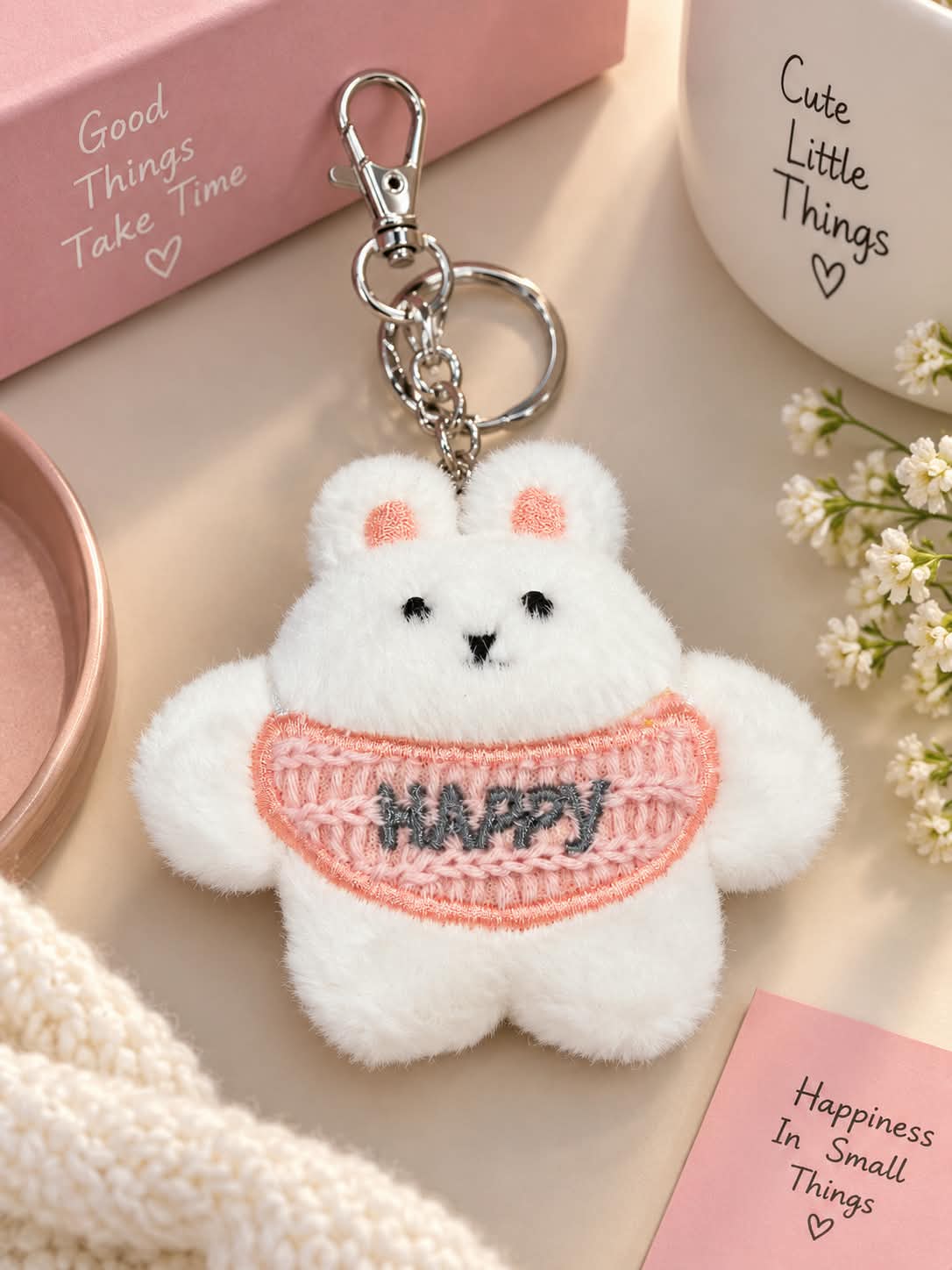 Cute White Bear Plush Keychain