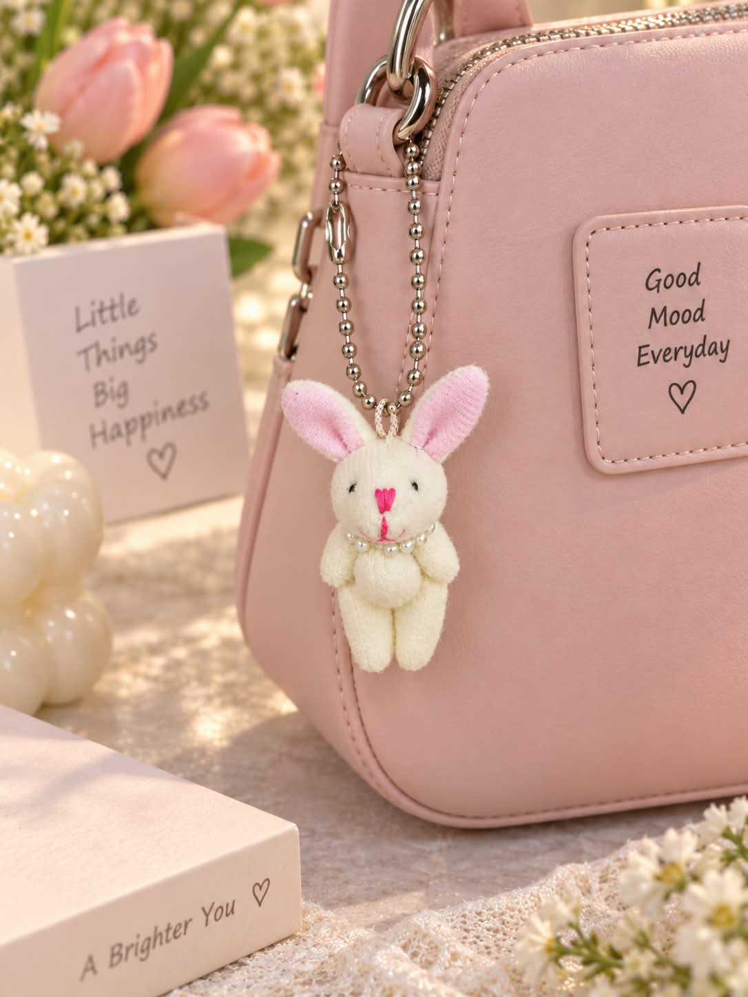 Cute White Bunny Plush Keychain