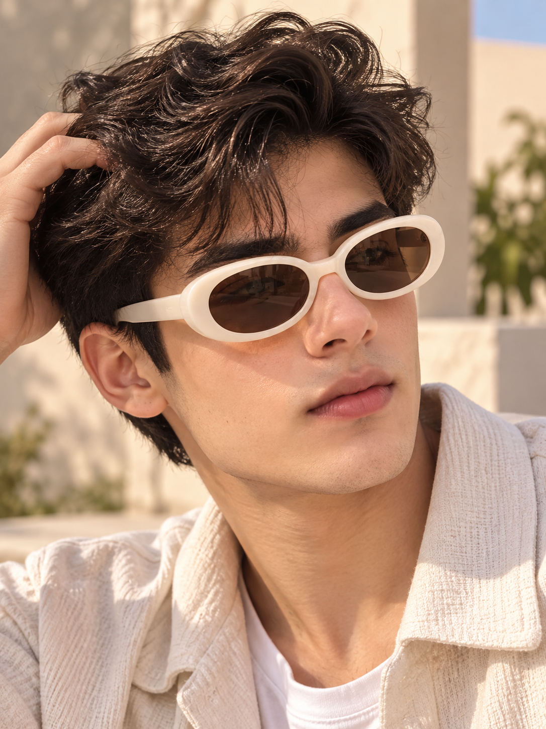 Cream Oval Frame Sunglasses