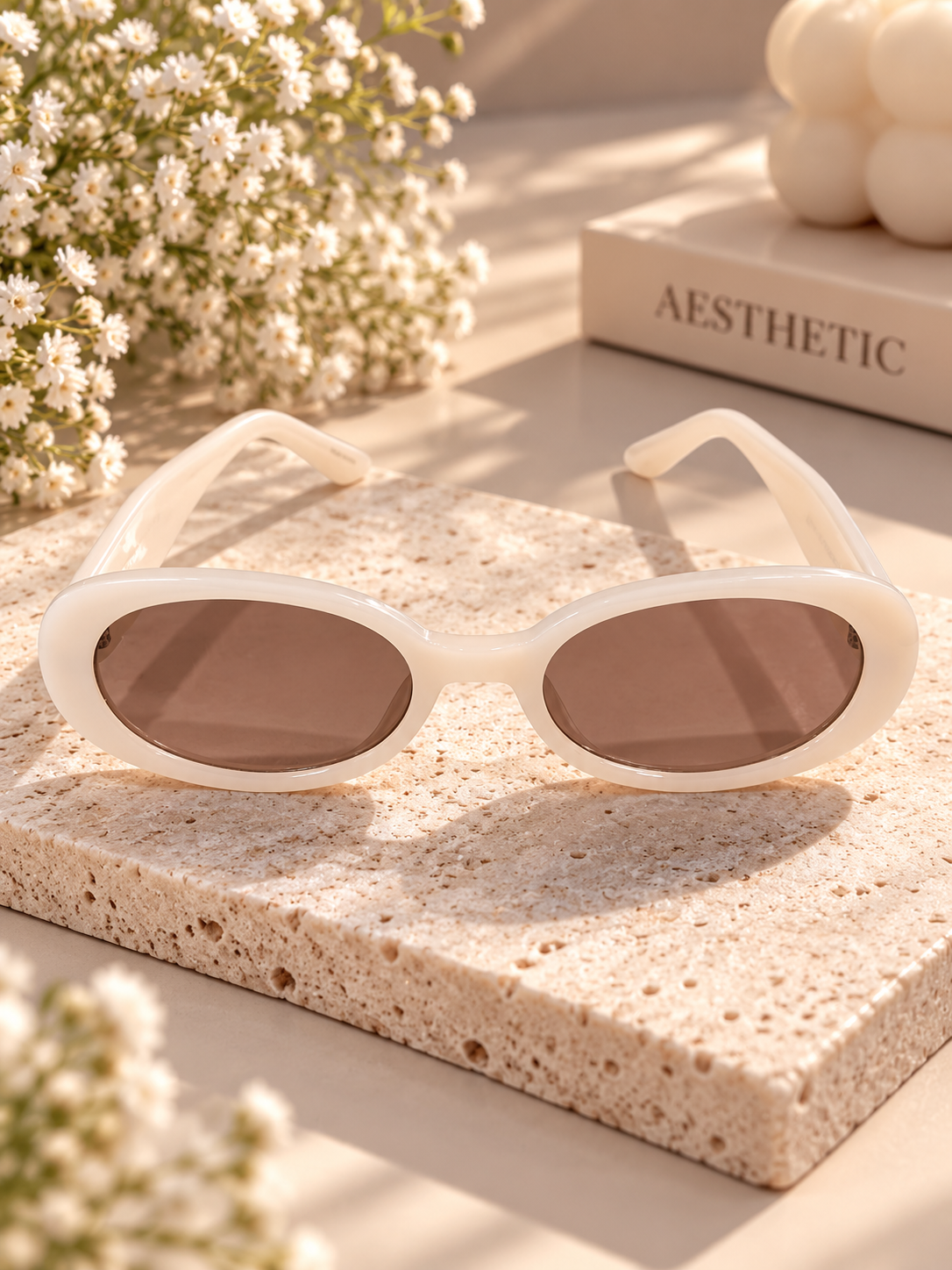 Cream Oval Frame Sunglasses