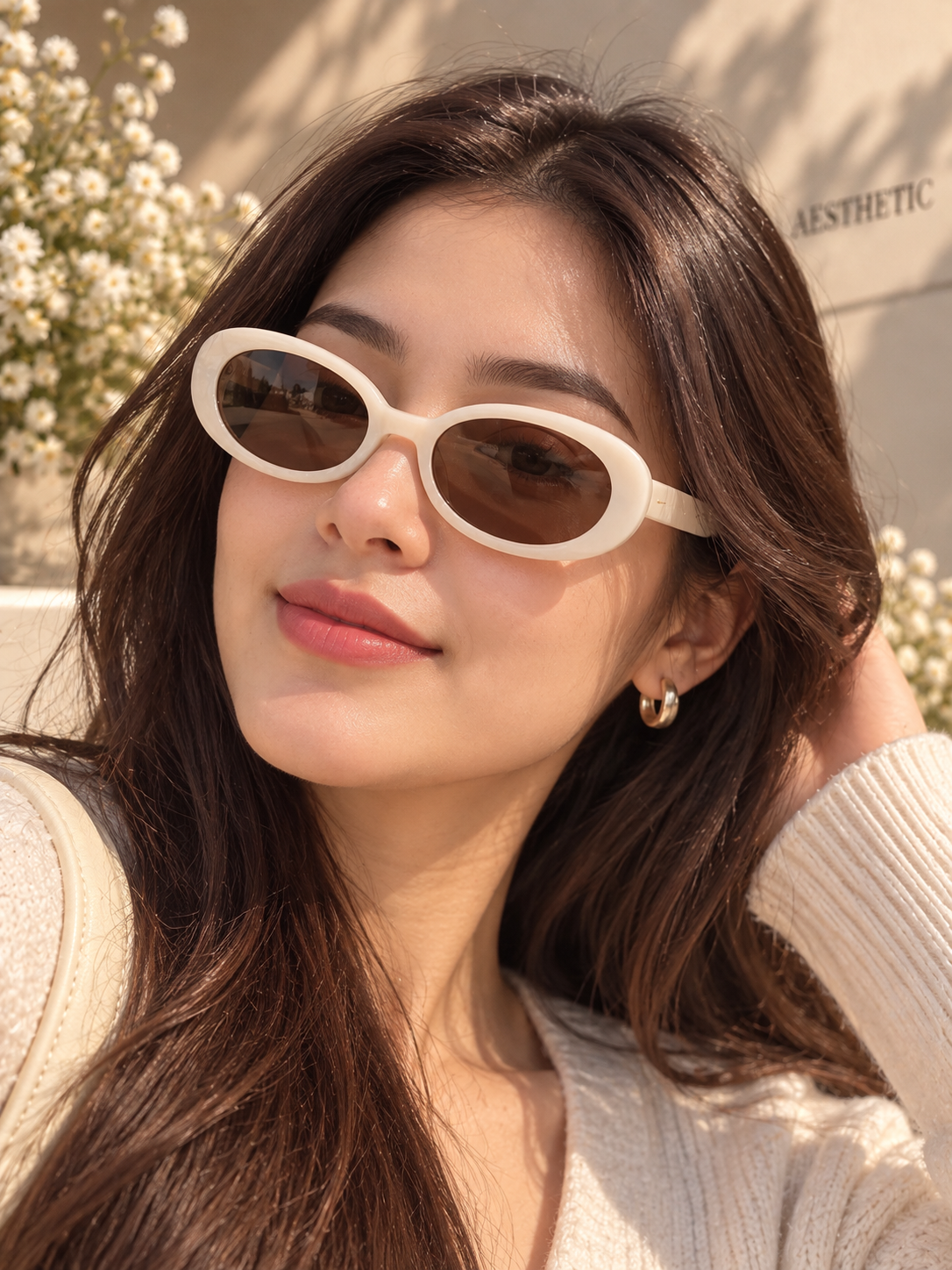 Cream Oval Frame Sunglasses