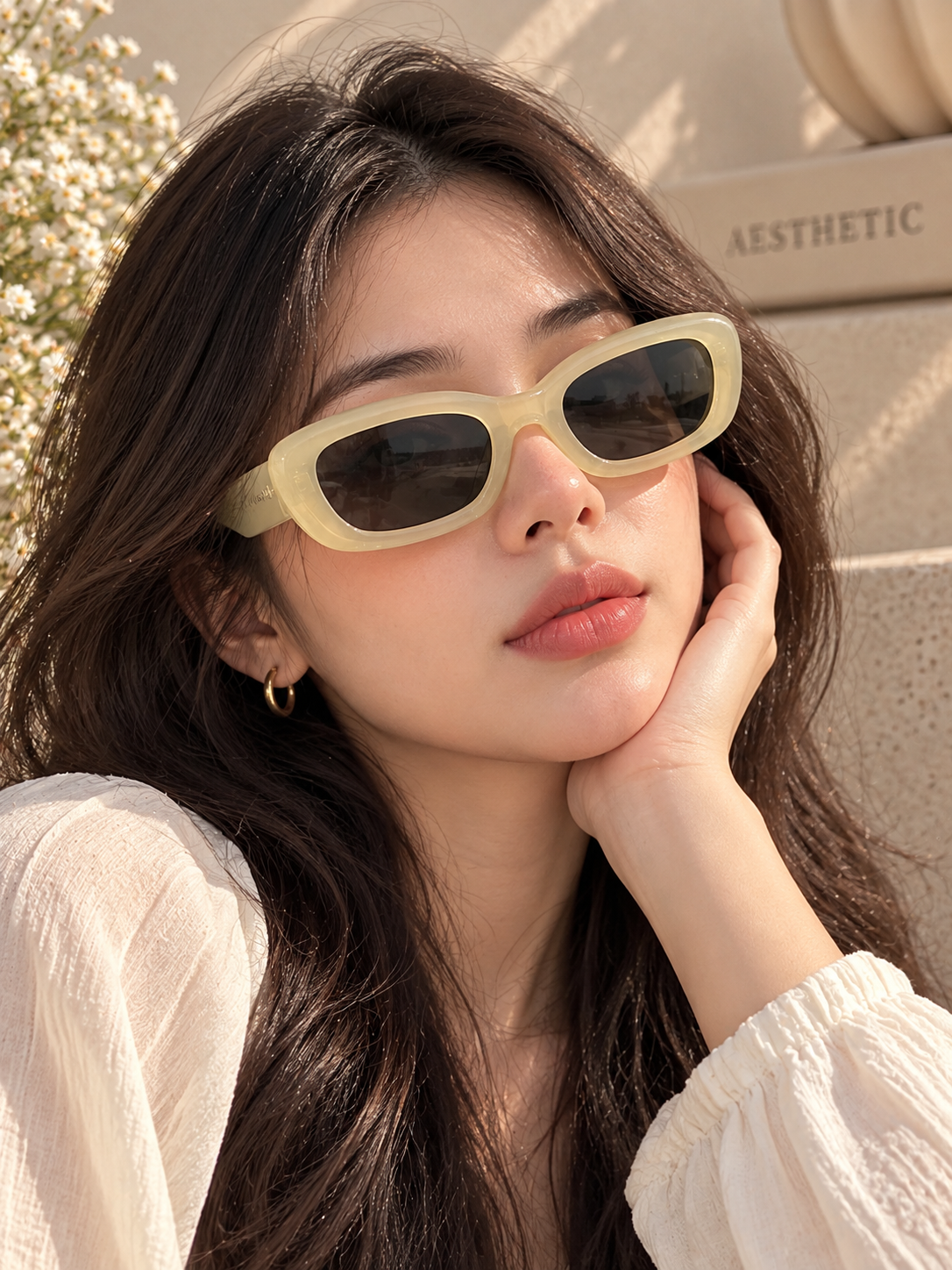 Cream Oval Frame Sunglasses
